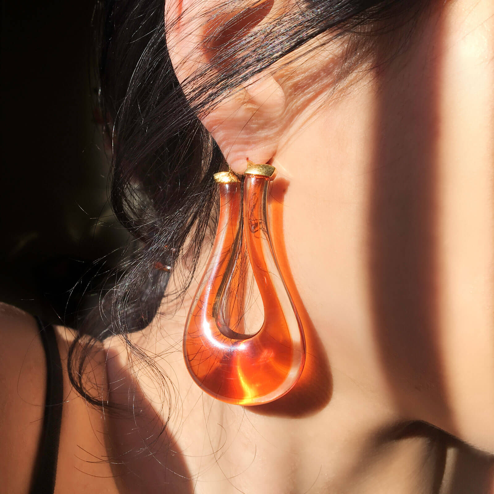 Large Twisted Horseshoe Lucite Hoop Earrings