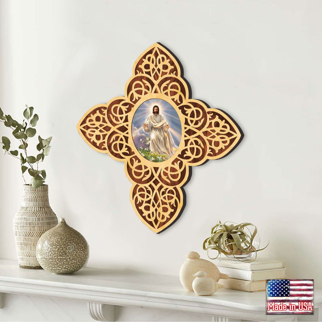 Jesus Light Filigree Wooden Cross by D. Gelsinger - Inspirational Icon Decor - 88481-DG