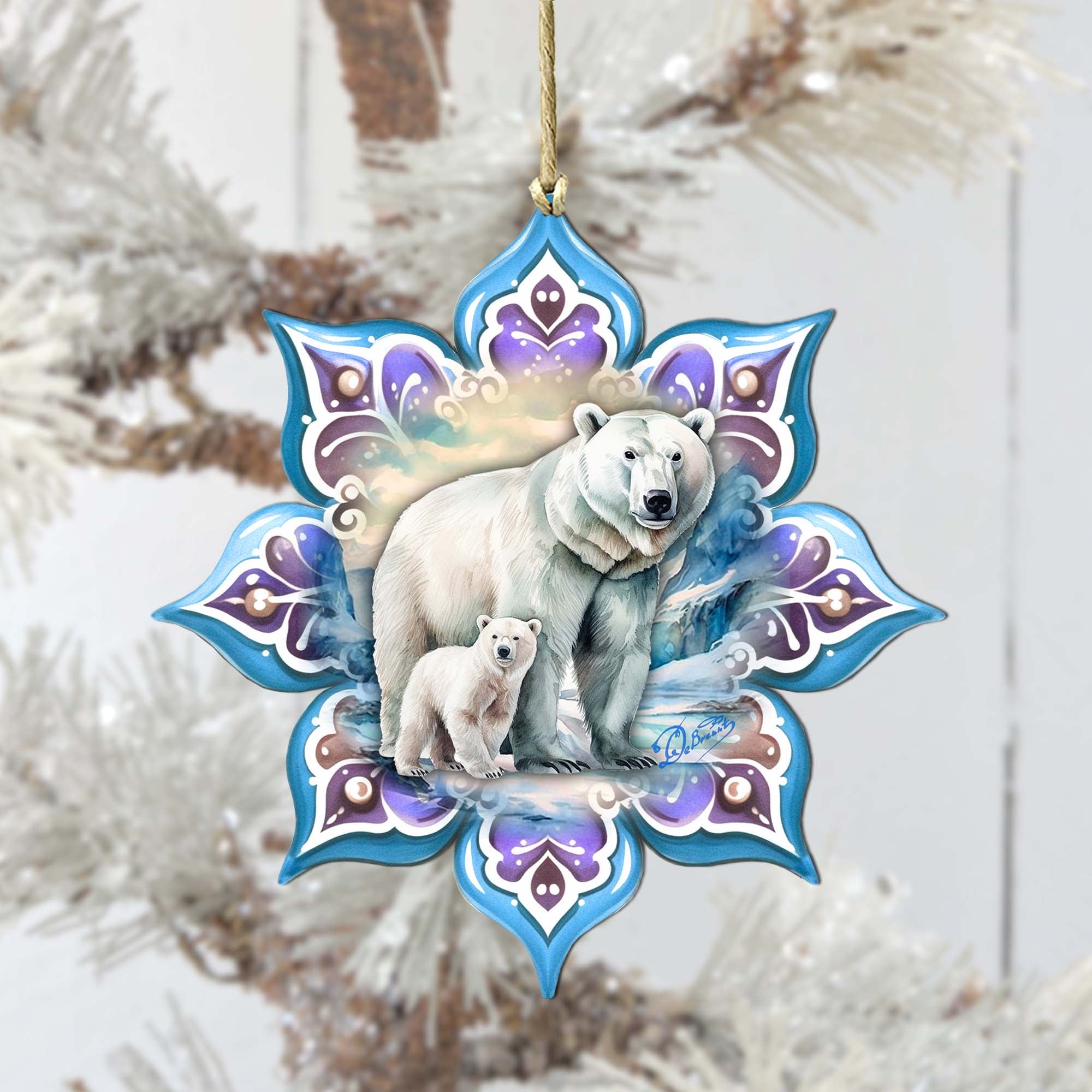 Polar Bear Snowflake Wooden Ornaments by G. Debrekht - Nature Wildlife Decor - 8688408