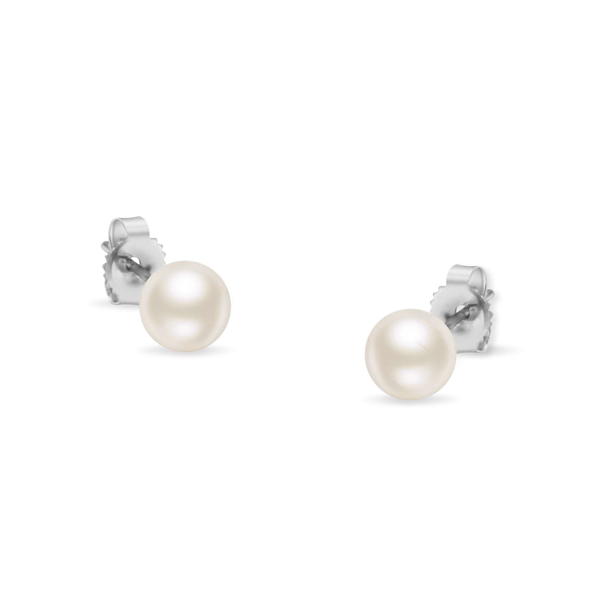 14K White Gold Round White 5.5-6.0Mm Saltwater Akoya Cultured Pearl Stud Earrings Aaa+ Quality