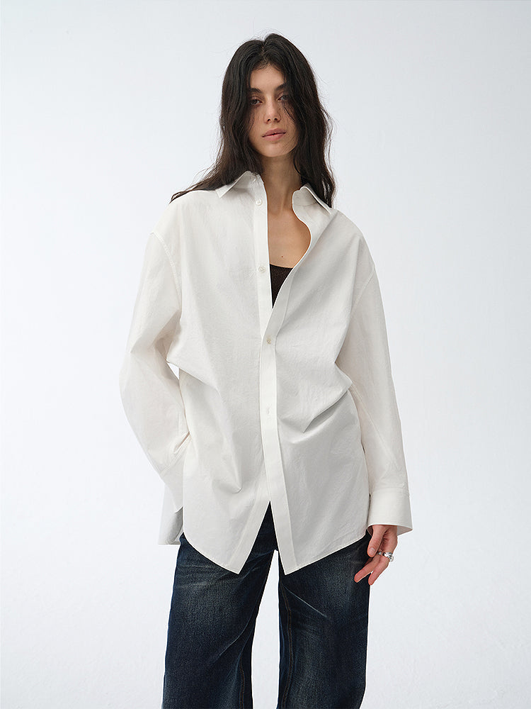 Loose casual standing straight silhouette deconstructed waist shirt “Moonlight Vermilion”-0