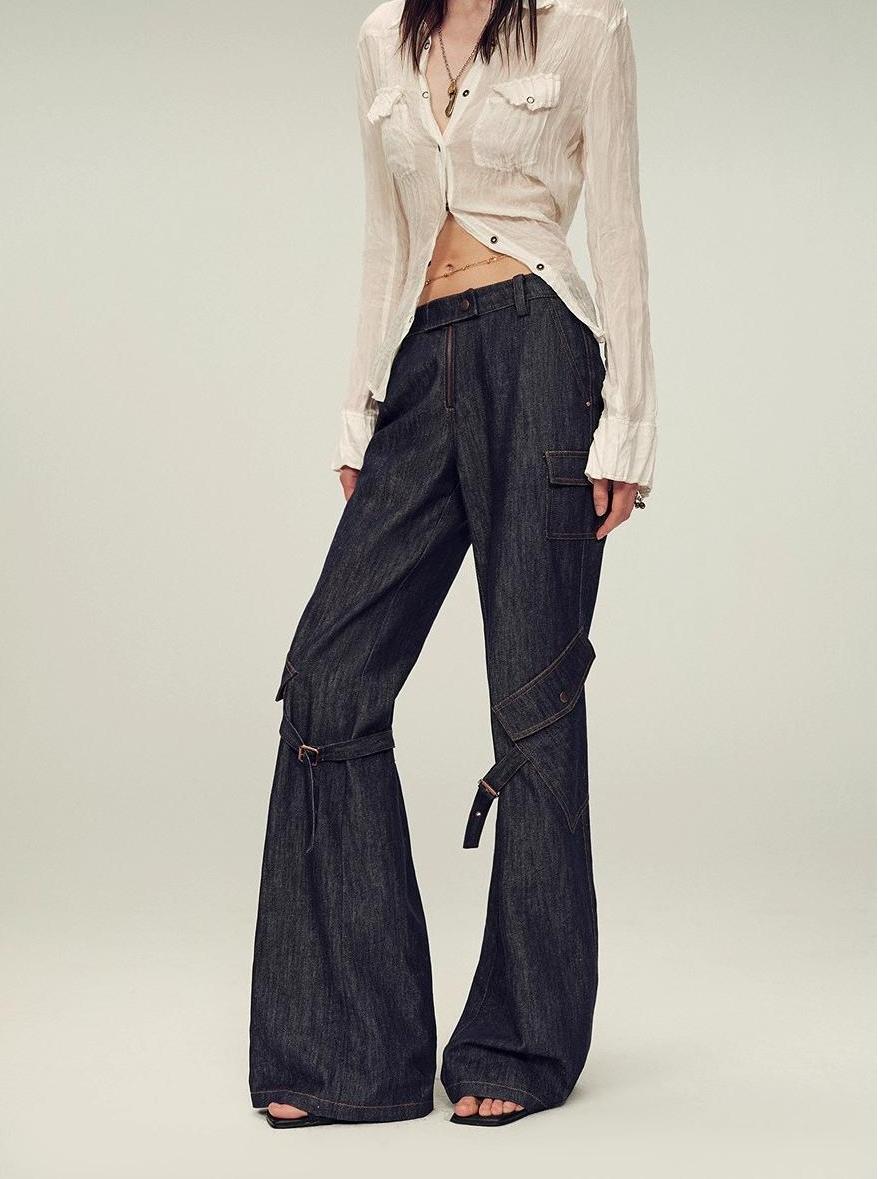 Retro-chic tri-color, low-rise, drapey, slim-fitting, bootcut straight-leg casual pants "Street Style"-2
