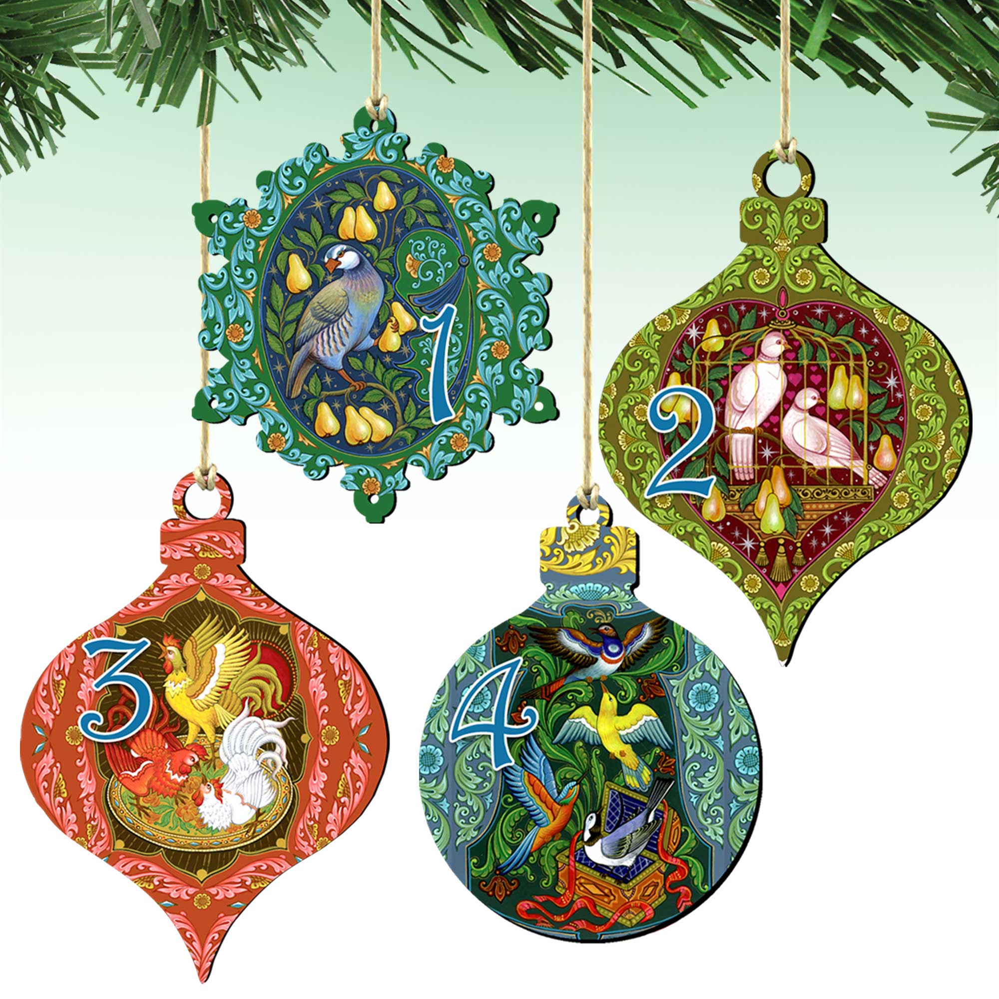 12 Days of Christmas Wooden Ornament Set of 12 by G. Debrekht - Christmas Decor