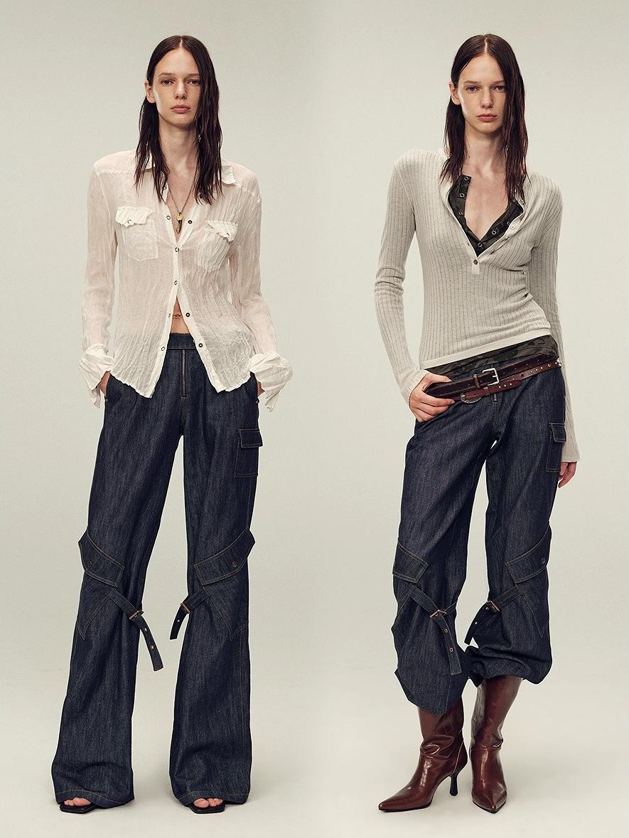 Retro-chic tri-color, low-rise, drapey, slim-fitting, bootcut straight-leg casual pants "Street Style"-3