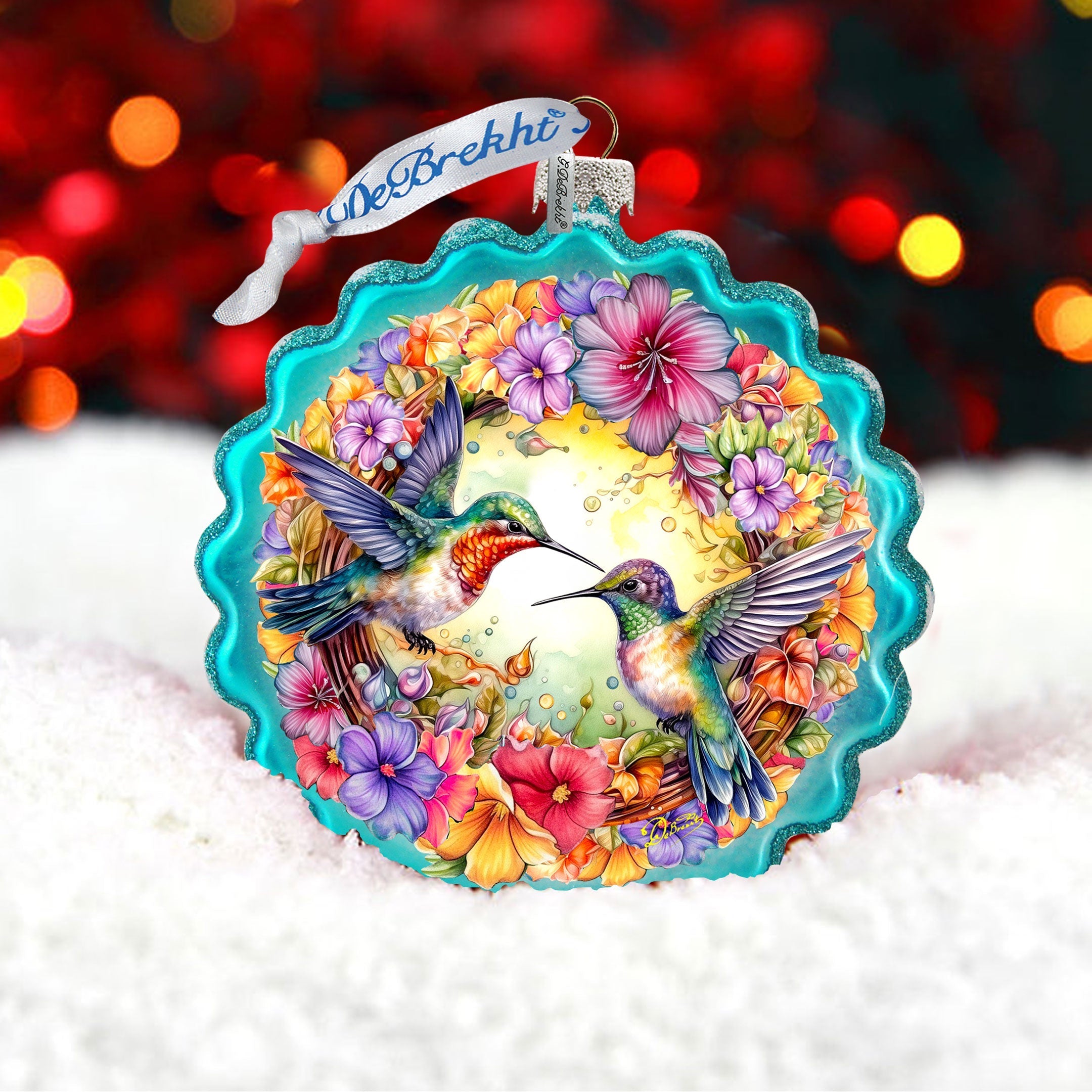 Hummingbirds Wreath Glass Ornament by G. Debrekht - Wildlife Holiday Decor - 759-061