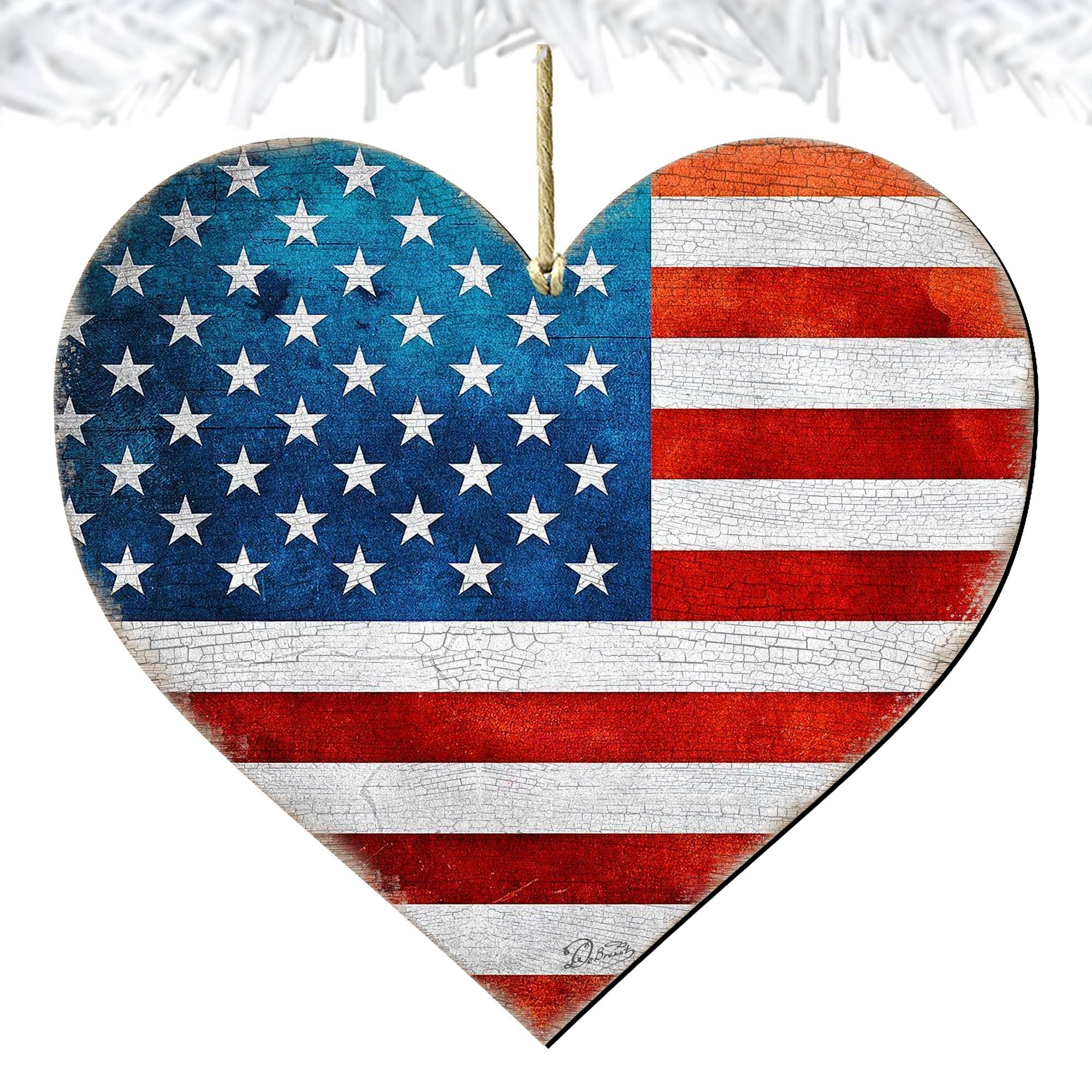 Patriotic Heart Wooden Ornaments - American Christmas Decor - 8187130-2