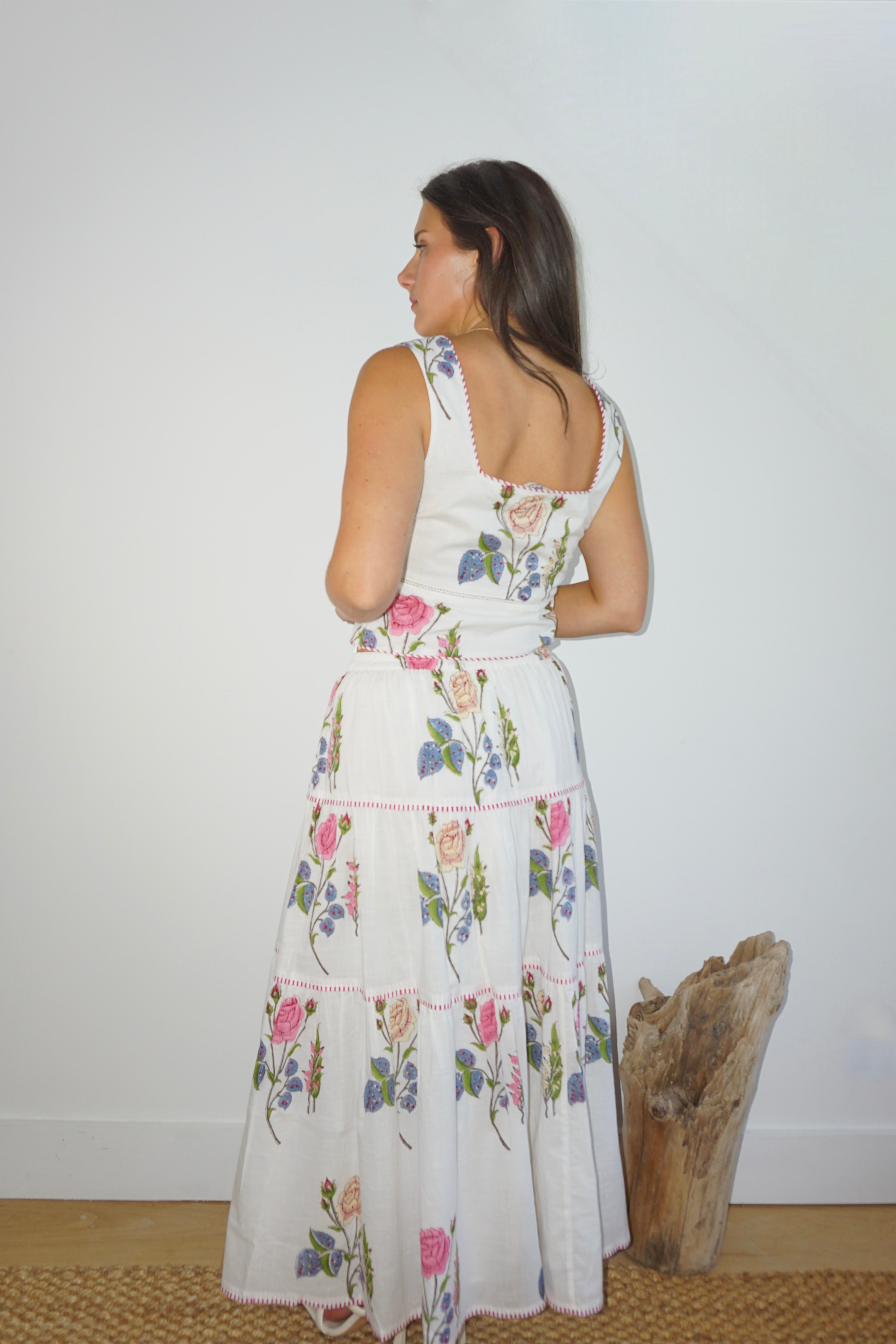 Drue Tiered Skirt in Multi Rosette