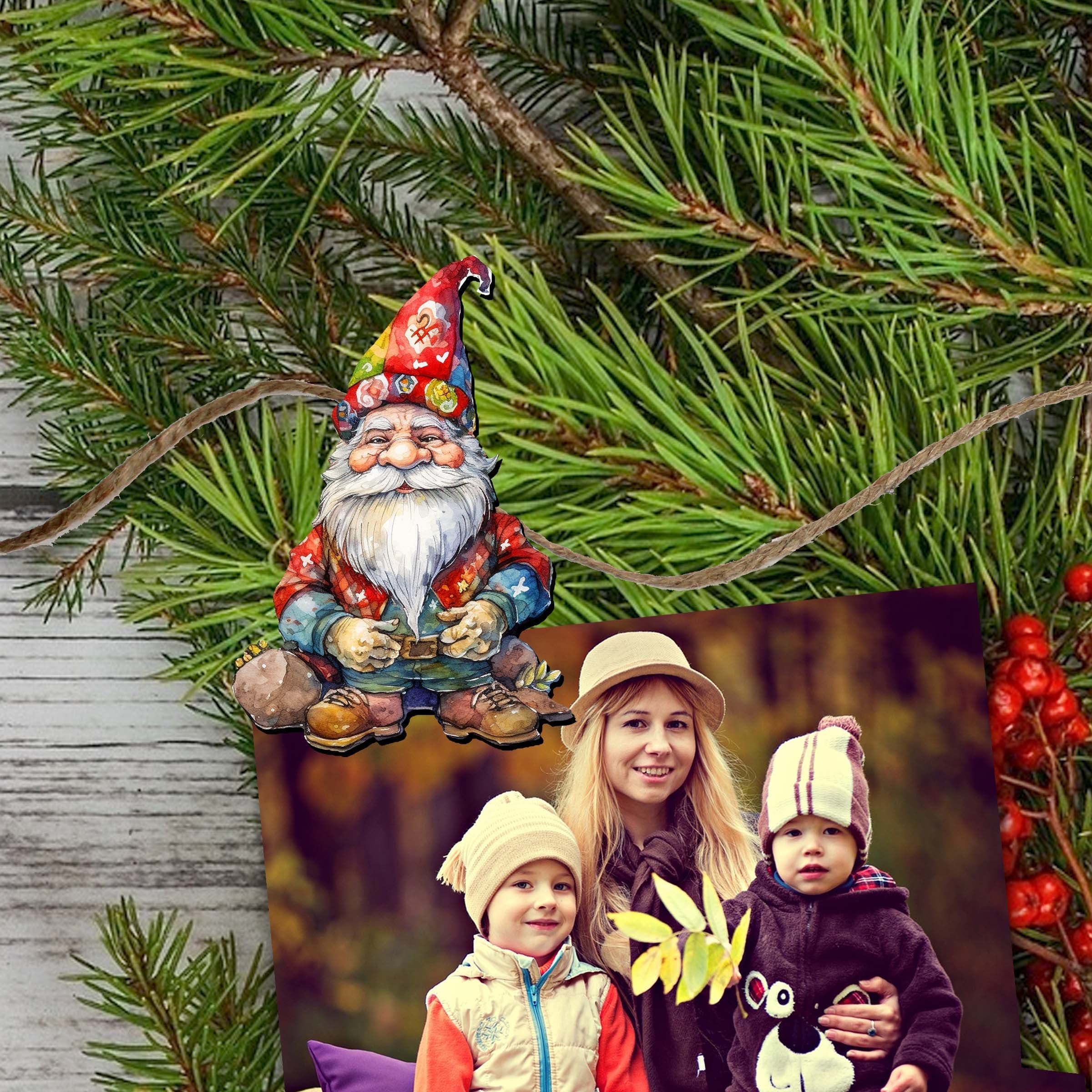 Christmas Gnomes Wooden Clip-on Ornaments by G. Debrekht - Christmas Decor - 8090031C-S6