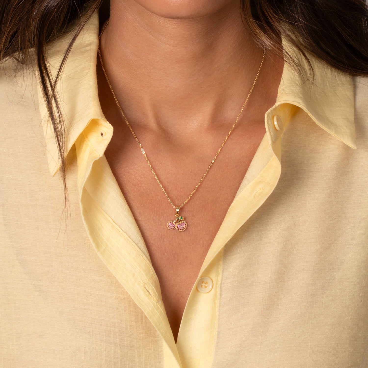 Colored Pave Cherry Pendant Necklace - Adina's Jewels