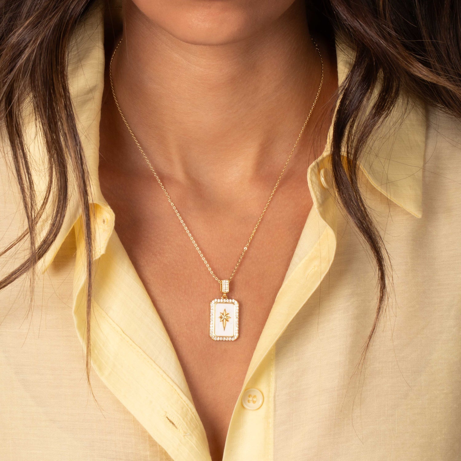 Pave Elongated Starburst Dog Tag Necklace