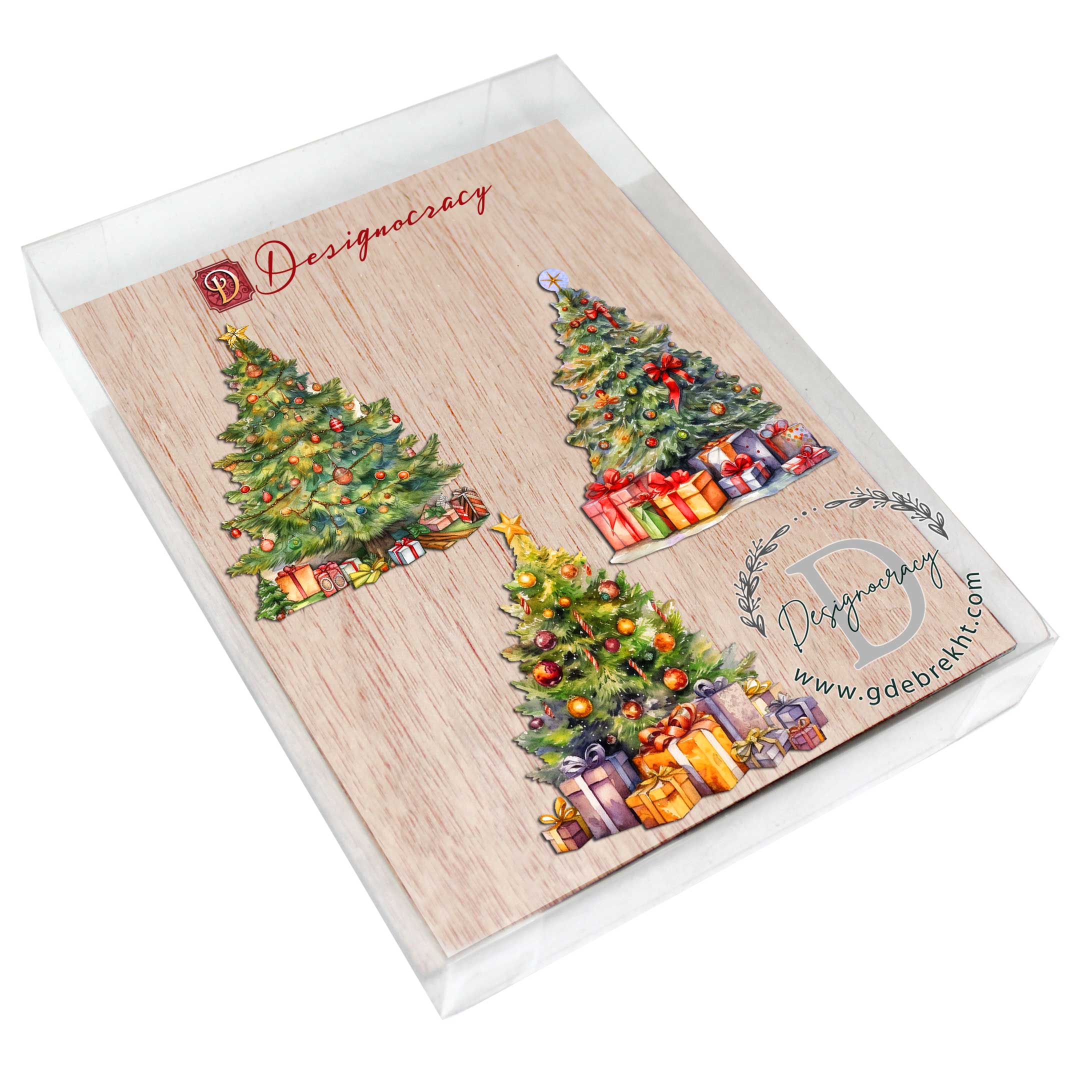 Christmas Tree Decorative Wooden Ornaments Set of 3 by G. Debrekht - Christmas Decor - 8091044-S3