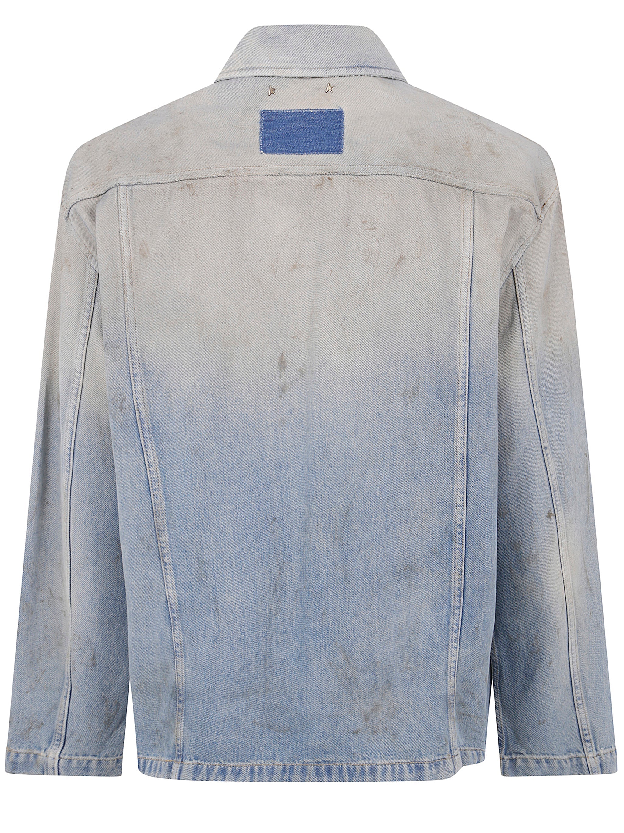 Golden Goose Men "Journey" Man`S Mackenzie Work Jacket Full Zip Cotton Denim Officina Wash
