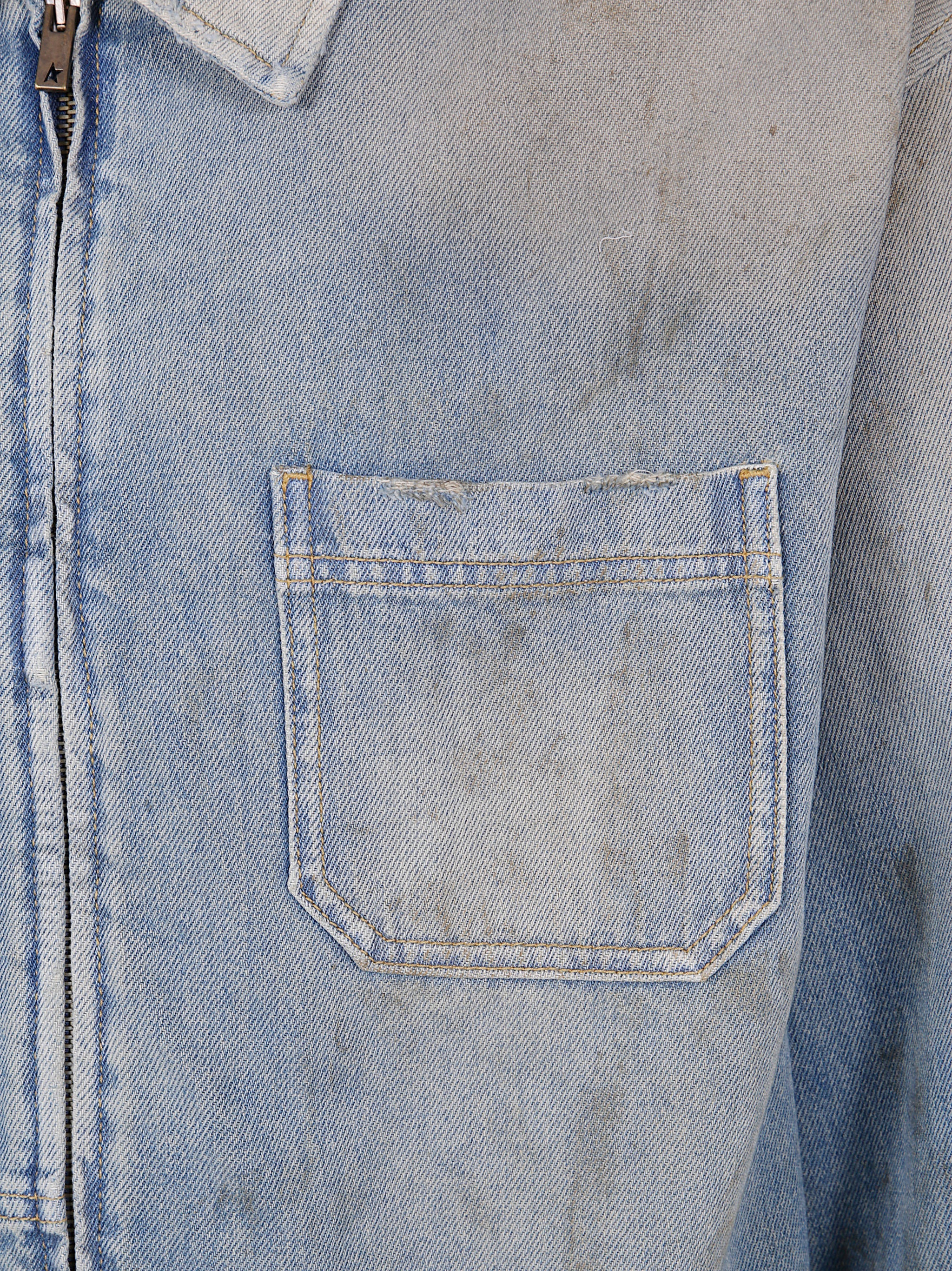 Golden Goose Men "Journey" Man`S Mackenzie Work Jacket Full Zip Cotton Denim Officina Wash