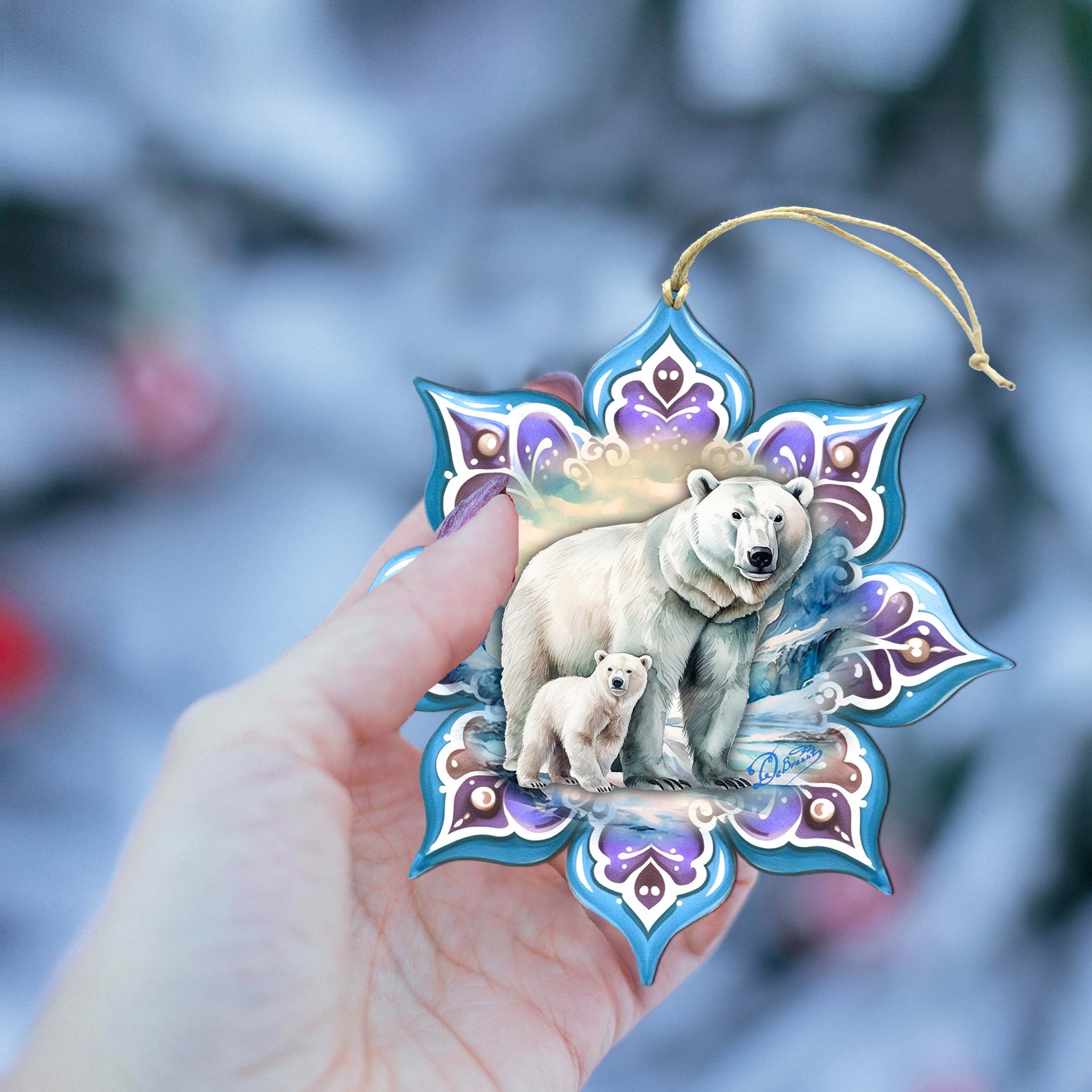 Polar Bear Snowflake Wooden Ornaments by G. Debrekht - Nature Wildlife Decor - 8688408