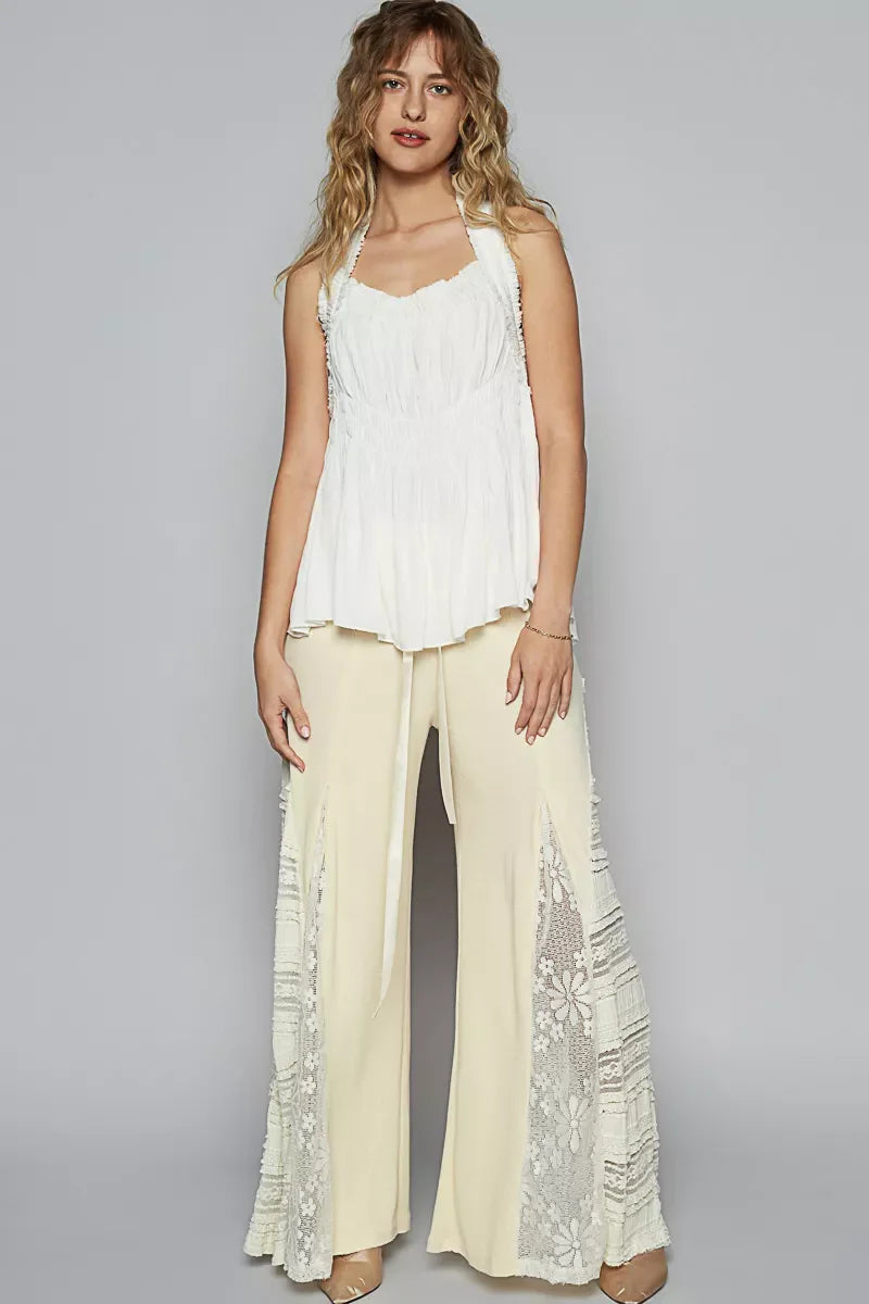 POL Backless Halter Sleeveless Top with Smocking Shirring Detail