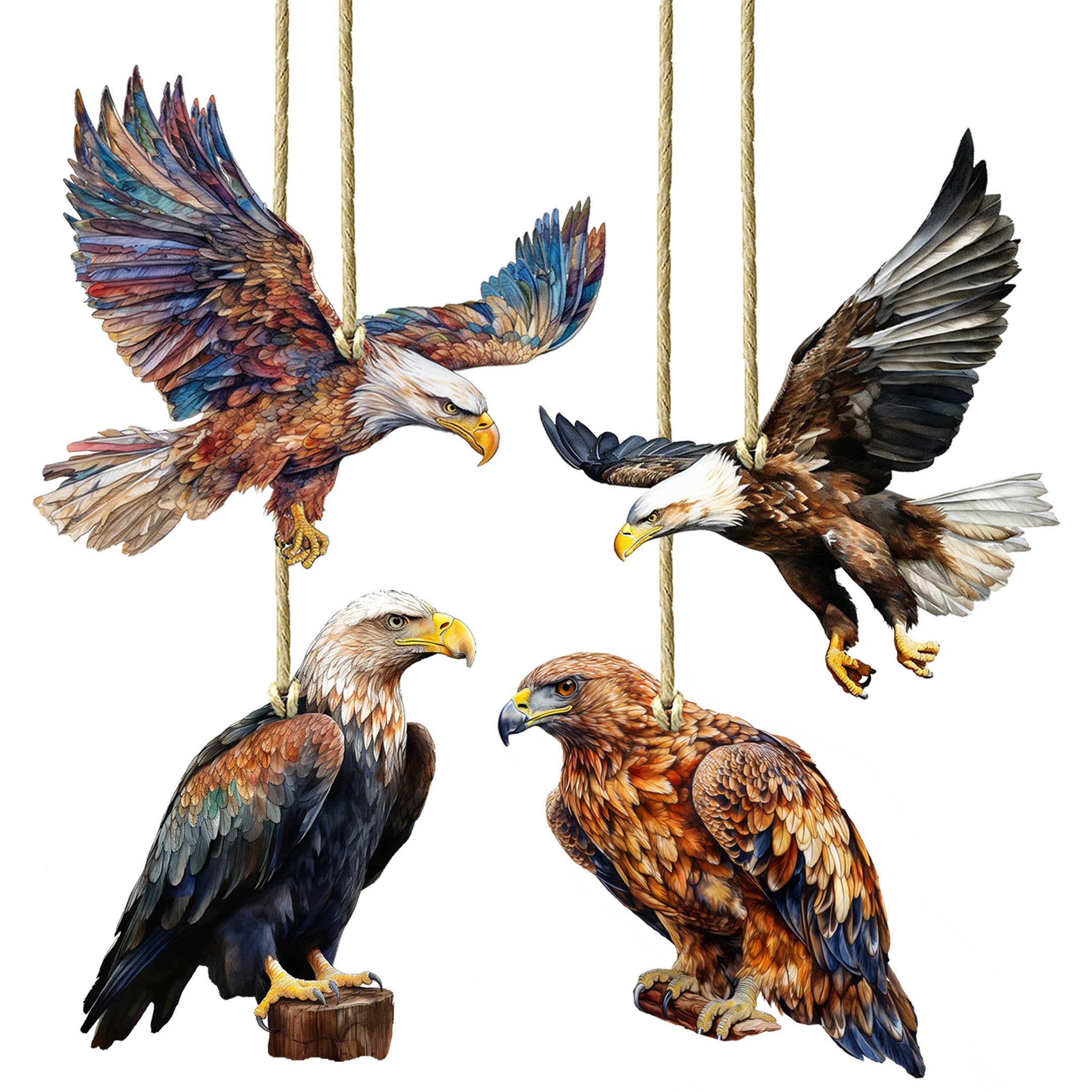 Alaskan Eagles Wooden Ornaments Set of 3 by G. Debrekht - Wildlife Holiday Decor - 8091321S4
