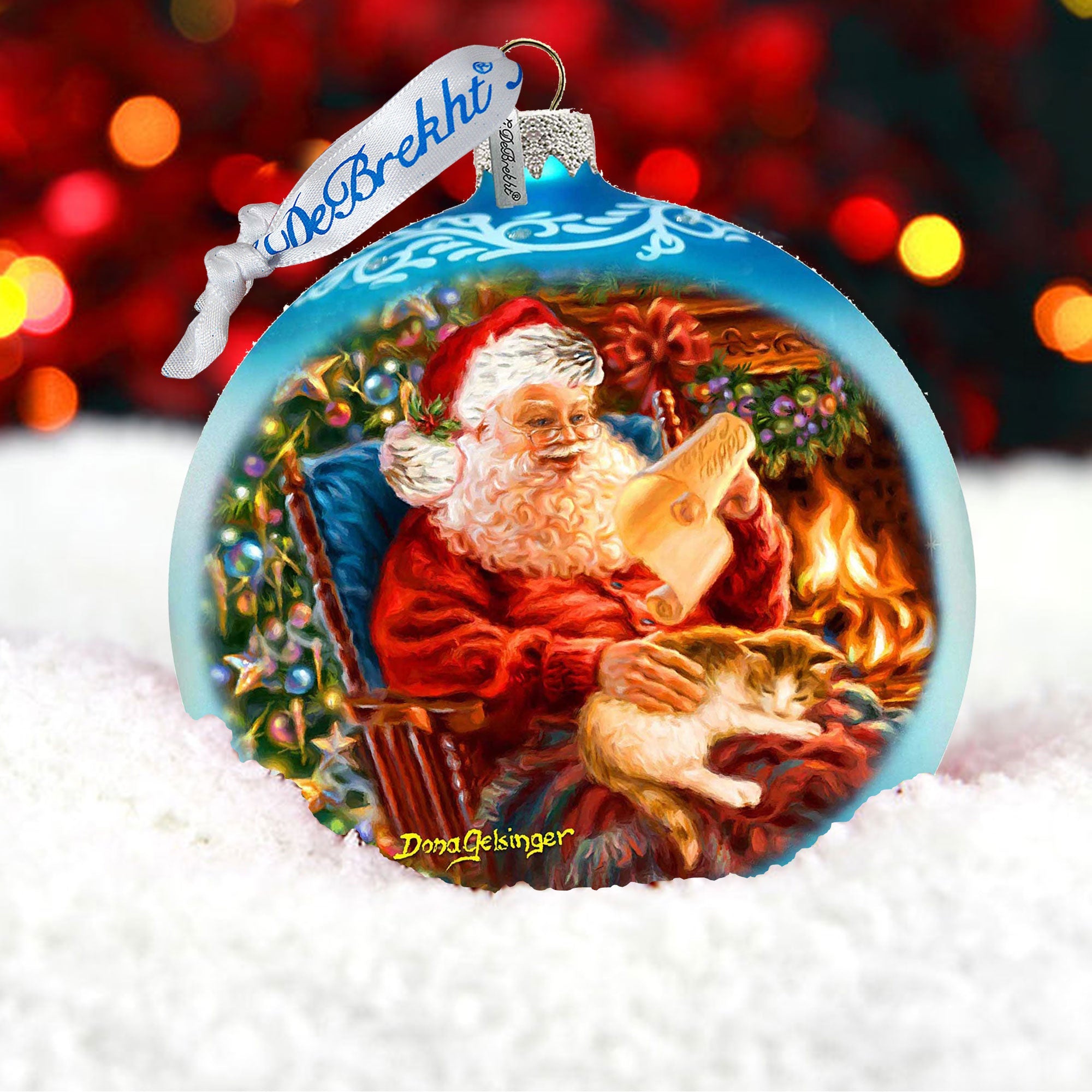 House Warming Santa Lg Glass Ornament in Blue by Gelsinger - Christmas Décor - 73924B-DG