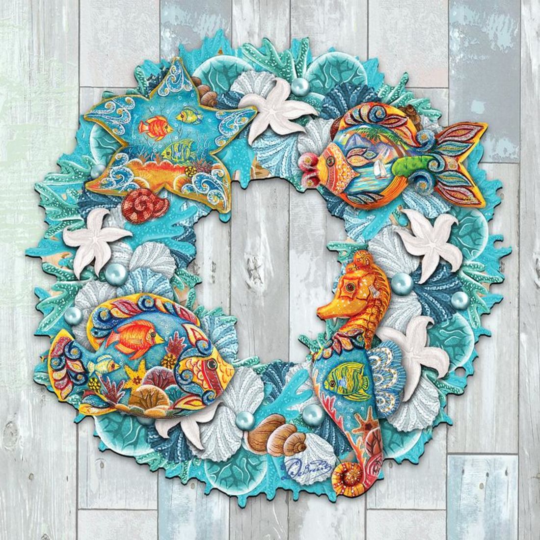 Coastal Sea Creatures Holiday Door Wreath by G. DeBrekht - Coastal Holiday Decor - 8185306-3H