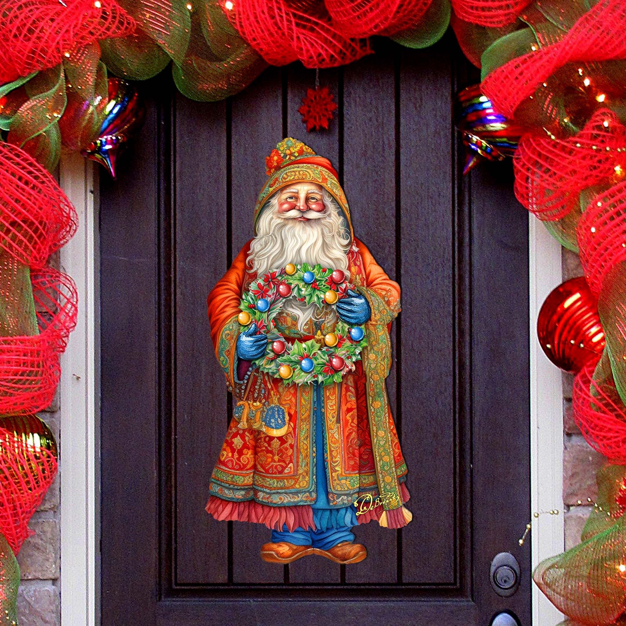 Santa's Wreath of Joy Holiday Door Decor by G. Debrekht - Christmas Santa Snowman Decor - 8691402H