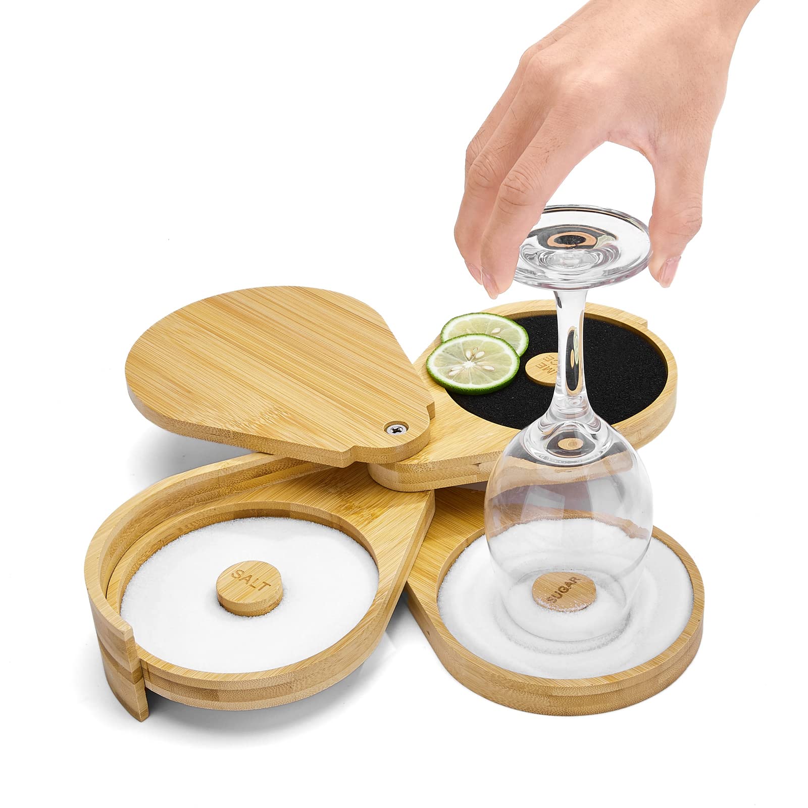 1 Pack 3 Tier Bar Glass Rimmer for Margarita and Cocktail, Bartender Tool,Salt Box Spice Container