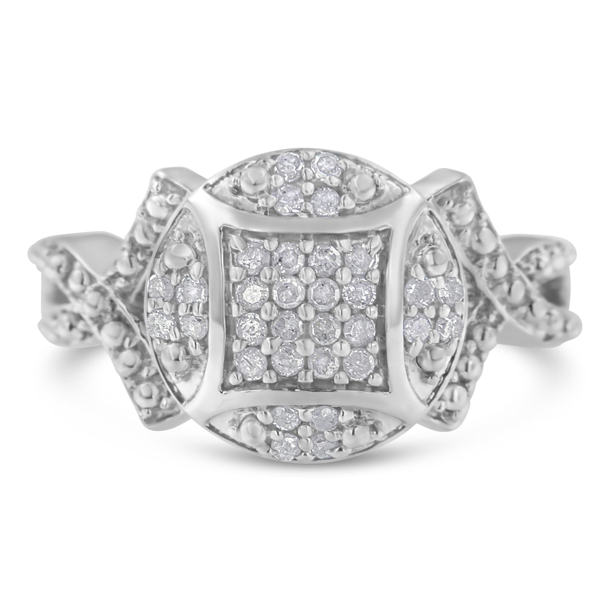 .925 Sterling Silver Round-Cut Diamond Cluster Ring (1/3 Cttw, I-J Color, I3 Clarity) - Size 6-1/2