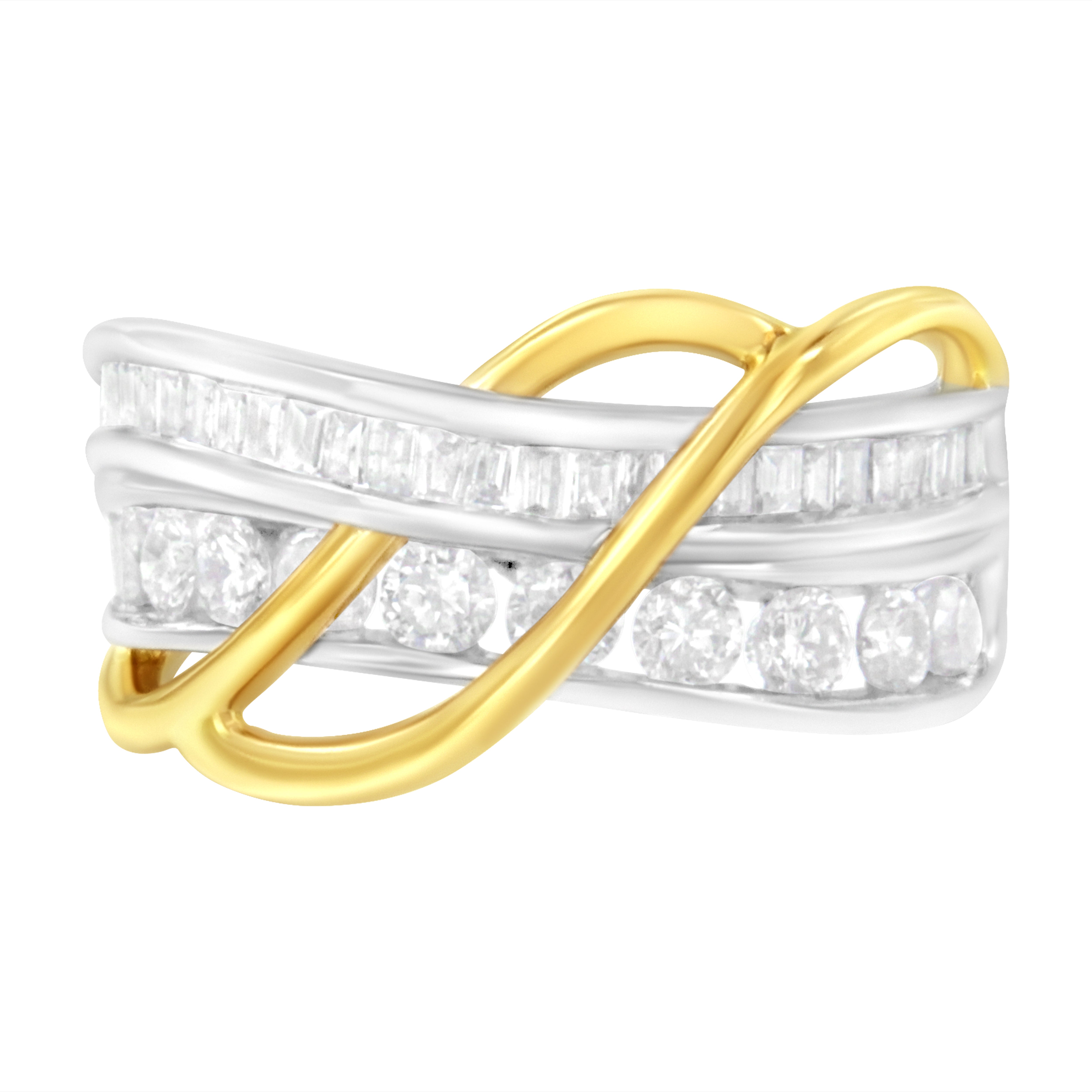 10K White And Yellow Gold 1 1/10 Cttw Channel-Set Diamond Bypass Band Ring (J Color, I3 Clarity) – Size 8