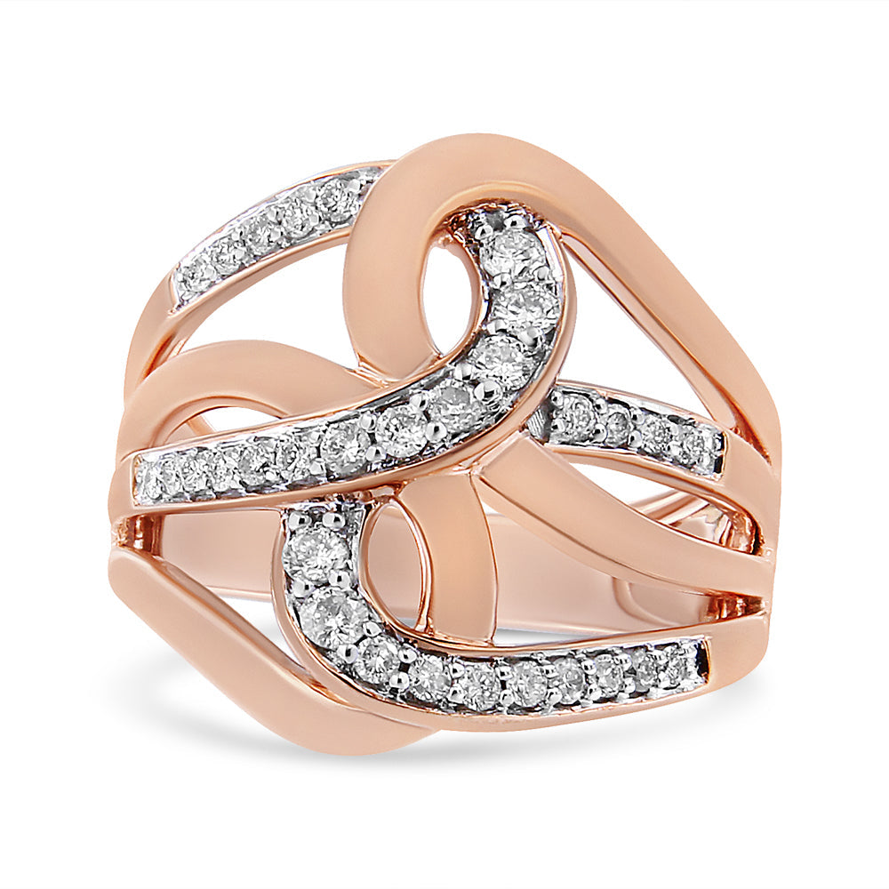 10K Rose Gold 1/2 Cttw Round-Cut Diamond Intertwined Multi-Loop Cocktail Ring (I-J Color, I1-I2 Clarity - Size 8