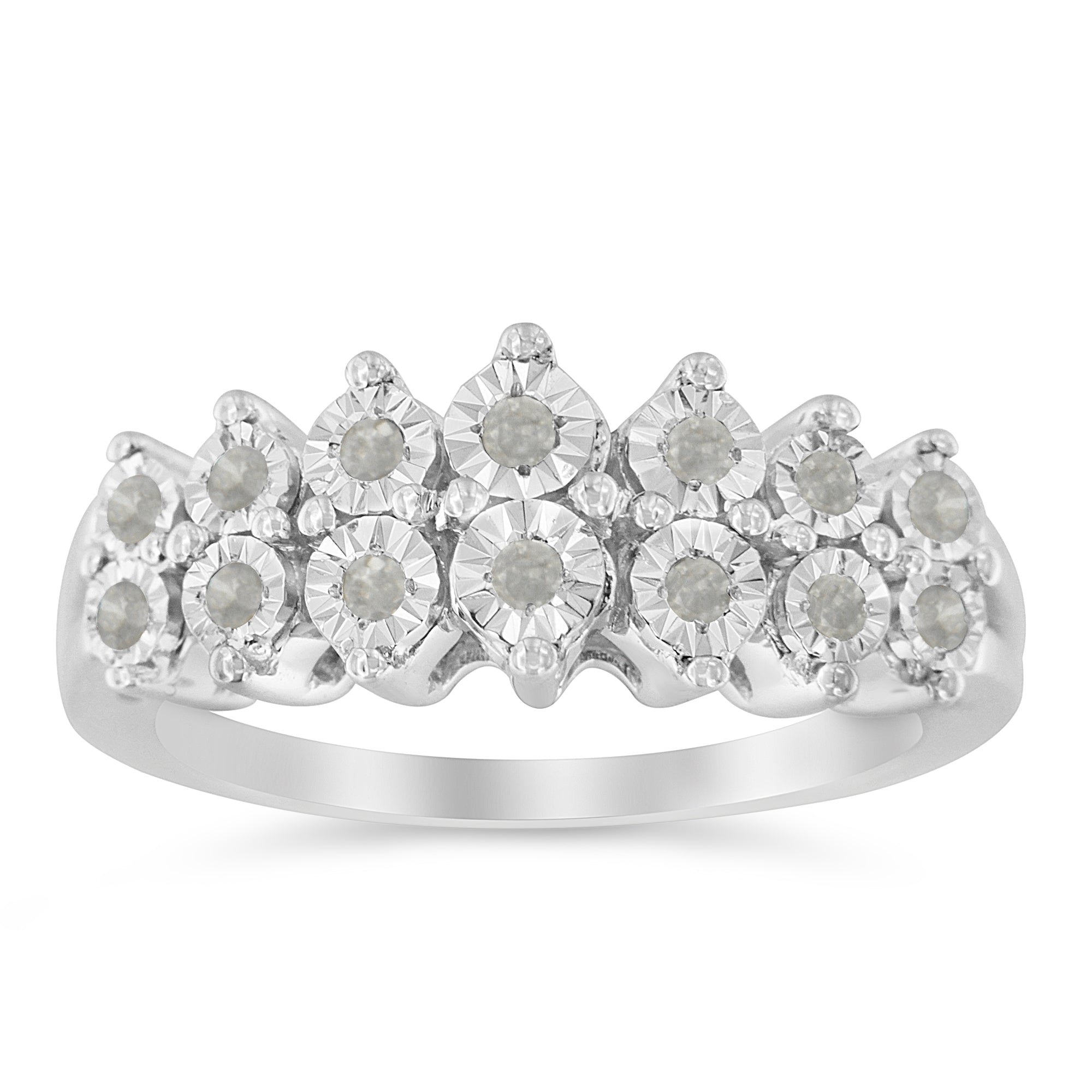 .925 Sterling Silver ¼ Cttw Miracle-Set Diamond Two Row Split Shank Modern Band Ring ( I-J Color, I3 Clarity) - Size 7-1/2