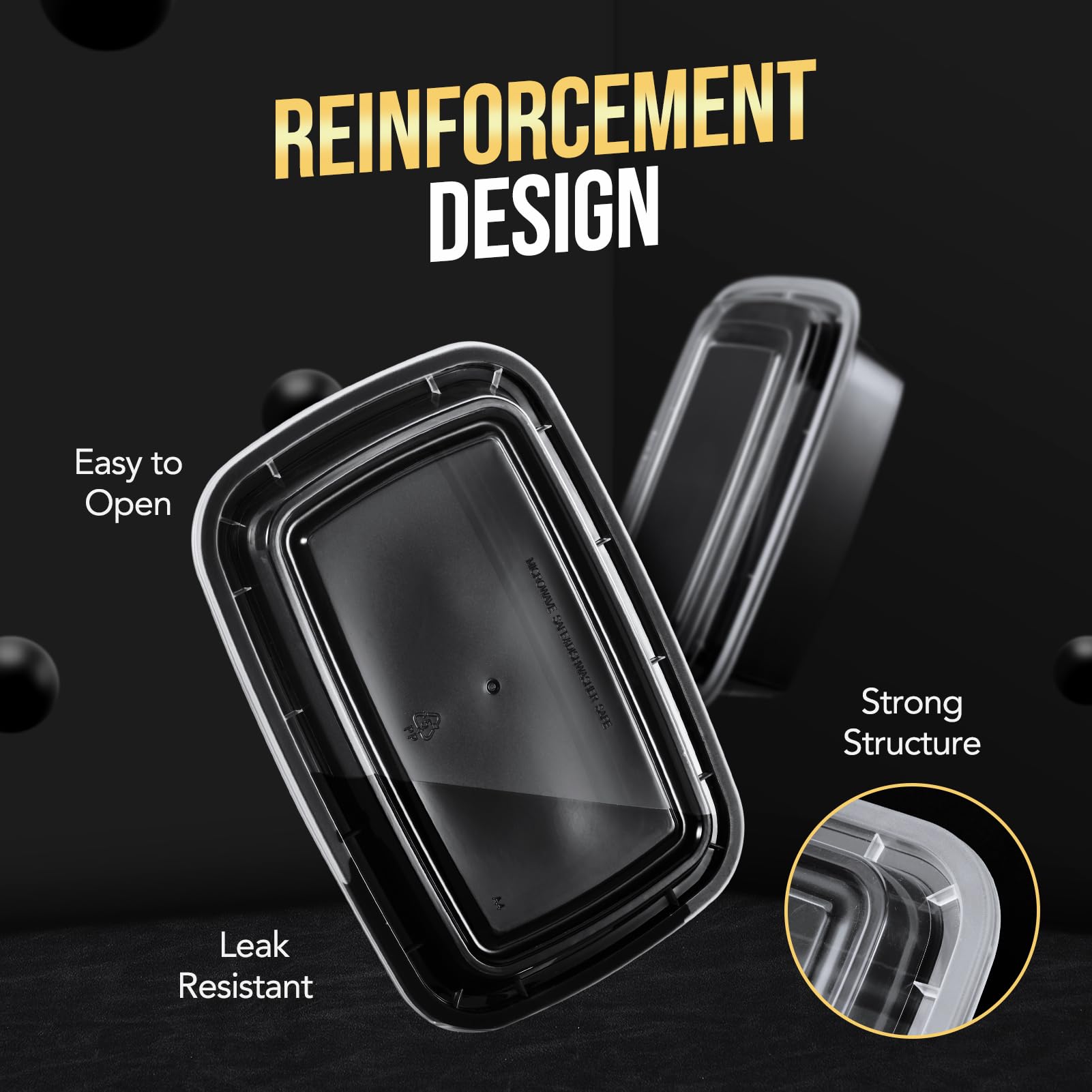 100-Piece (50-Pack) 24 OZ Meal Prep Containers Reusable with Lids, Sturdy Leakproof & Food Safe, Microwave, Freezer, Dishwasher Safe To Go Food Containers, Plastic Take Out Containers, Black