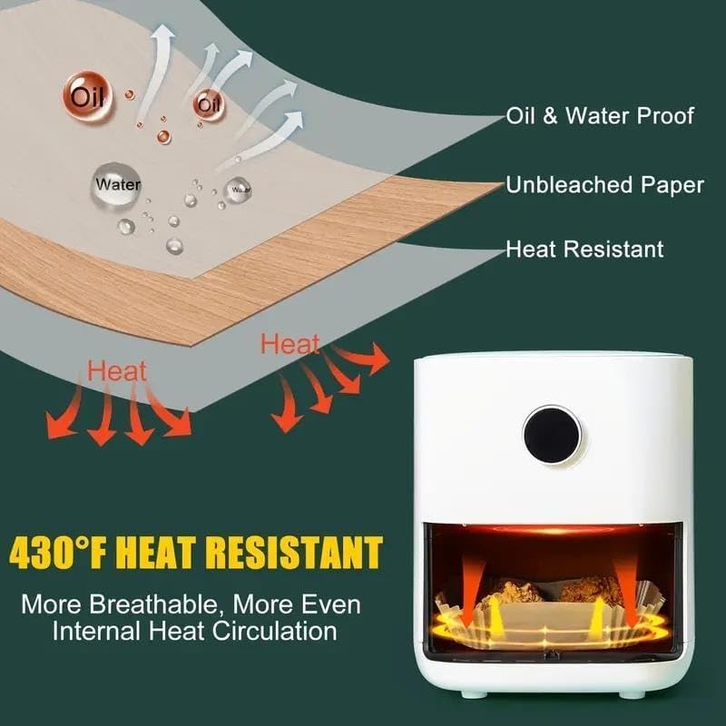 100pcs Disposable Air Fryer Liners, Non - stick Oil - proof Waterproof Parchment Paper, Multi - purpose for Baking & Air Fryer(Super good qualiey)
