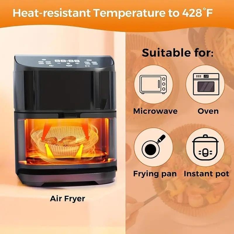 100pcs Disposable Air Fryer Liners, Non - stick Oil - proof Waterproof Parchment Paper, Multi - purpose for Baking & Air Fryer(Super good qualiey)