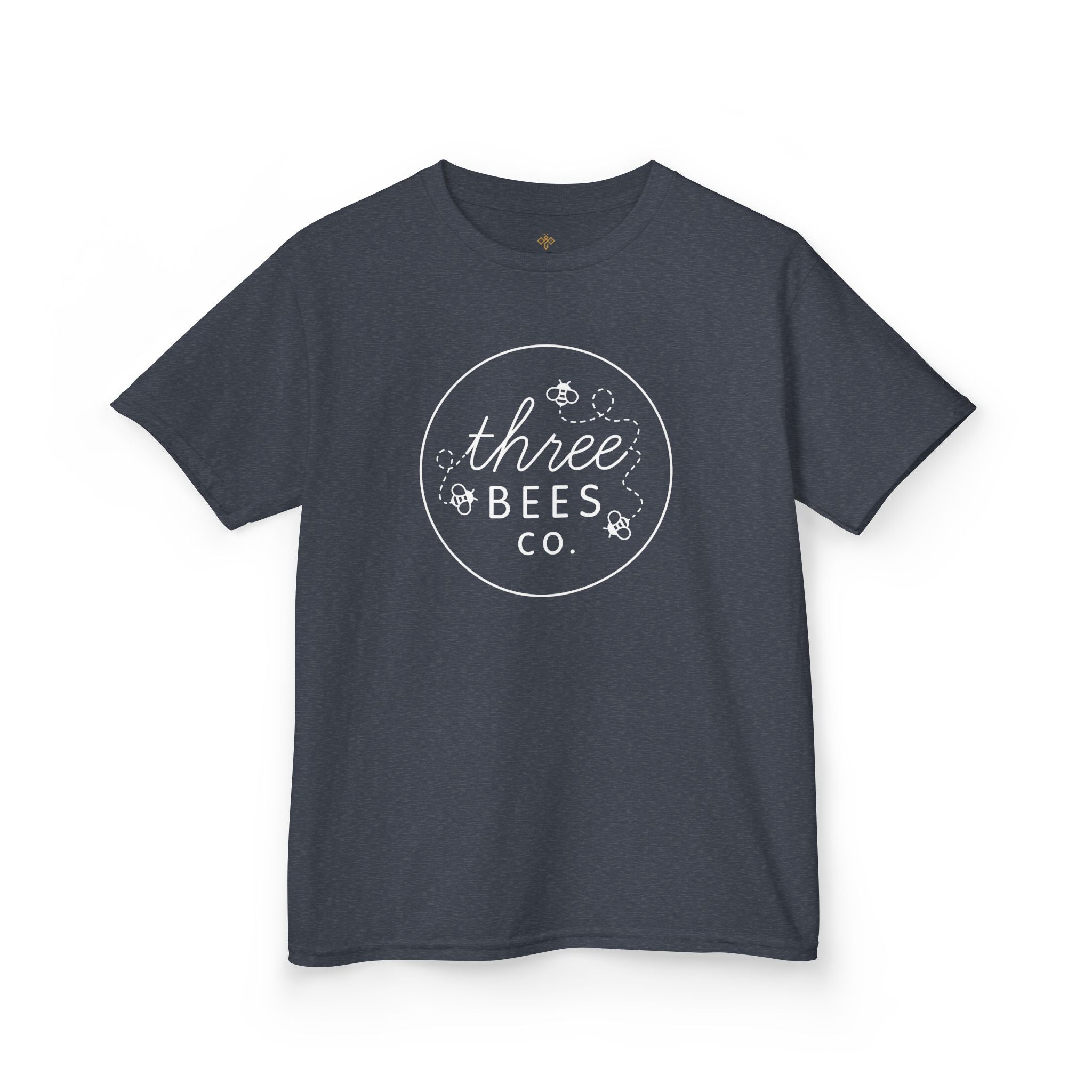 Kids Heavy Cotton Gildan Three Bees Classic Logo in White Hive Tee