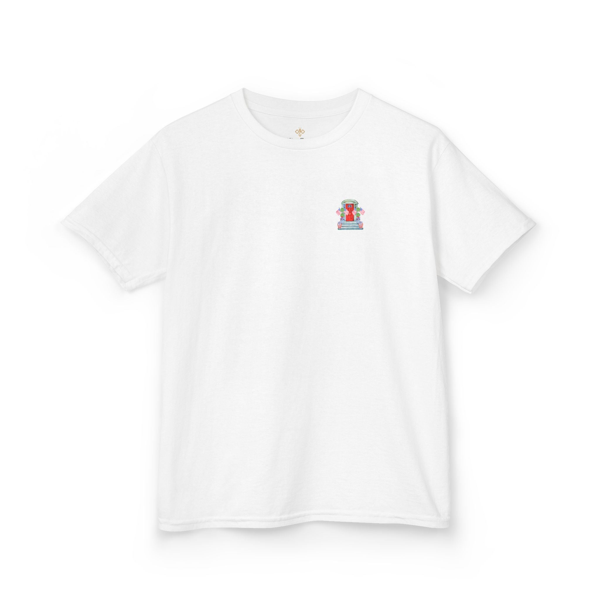 Bee Free Patriotic American Flag Front Porch Girls Short Sleeve Youth Hive Tee
