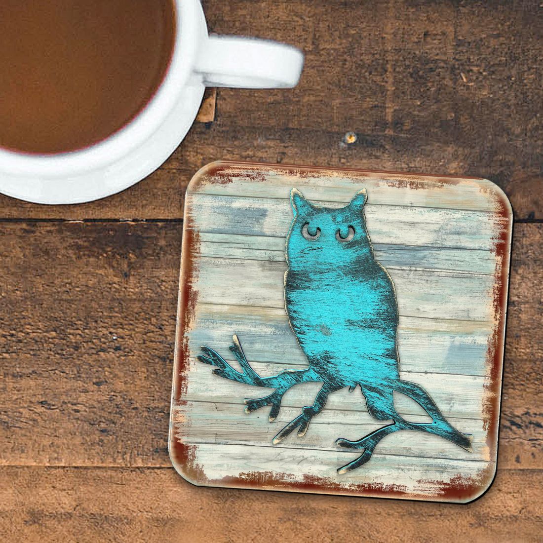 Owl Wooden Cork Coasters Gift Set of 4 by Nature Wonders - Nature Wildlife Decor - 8198218-9C-S4