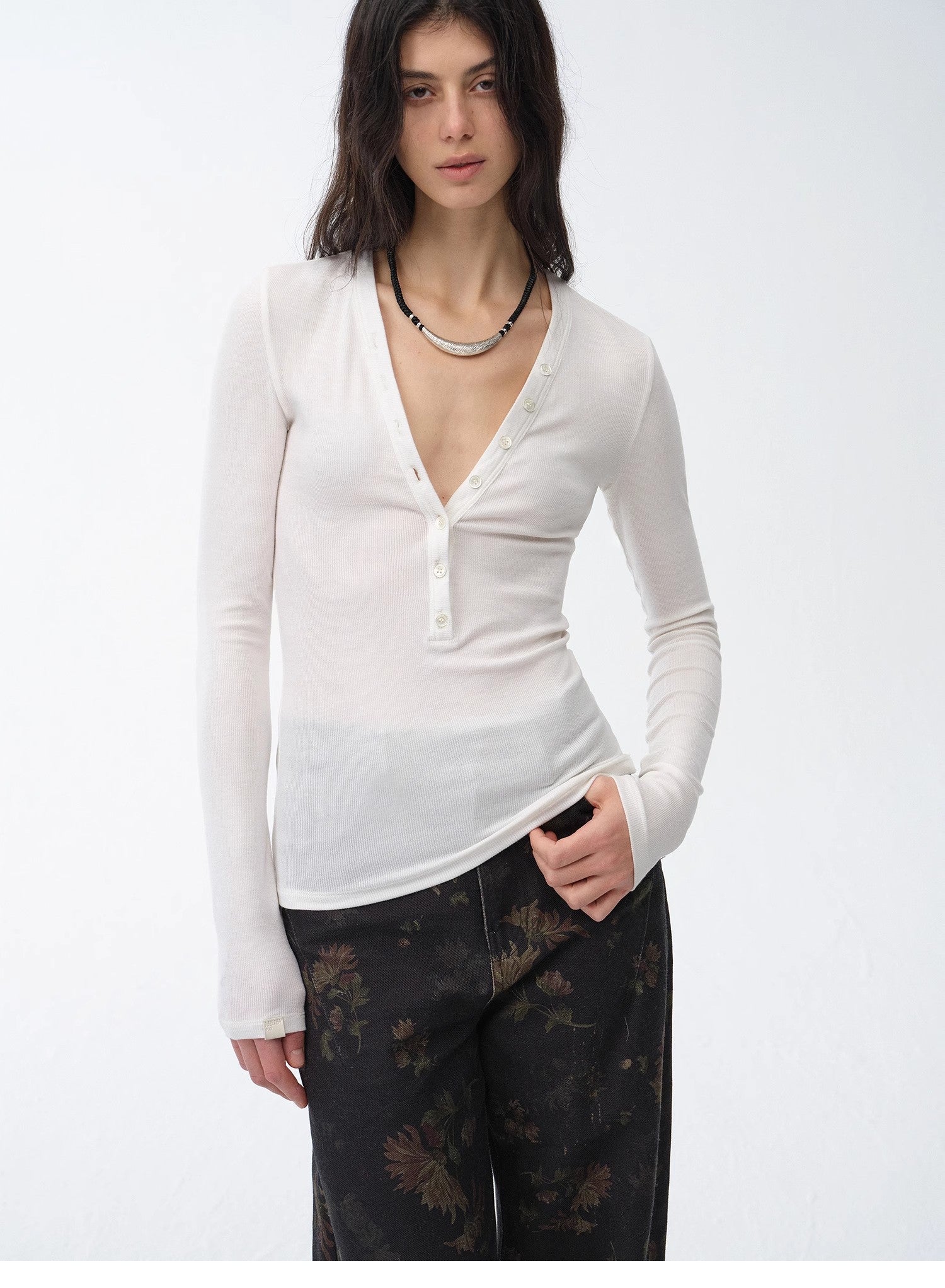 FireladyFur Brand Slim Fit Tencel Wool Women's Slim Fit Henley T-Shirts Short/Long Sleeve V-Neck Button Knitted Bottoming Basic Tops"Pure Fashion"-8