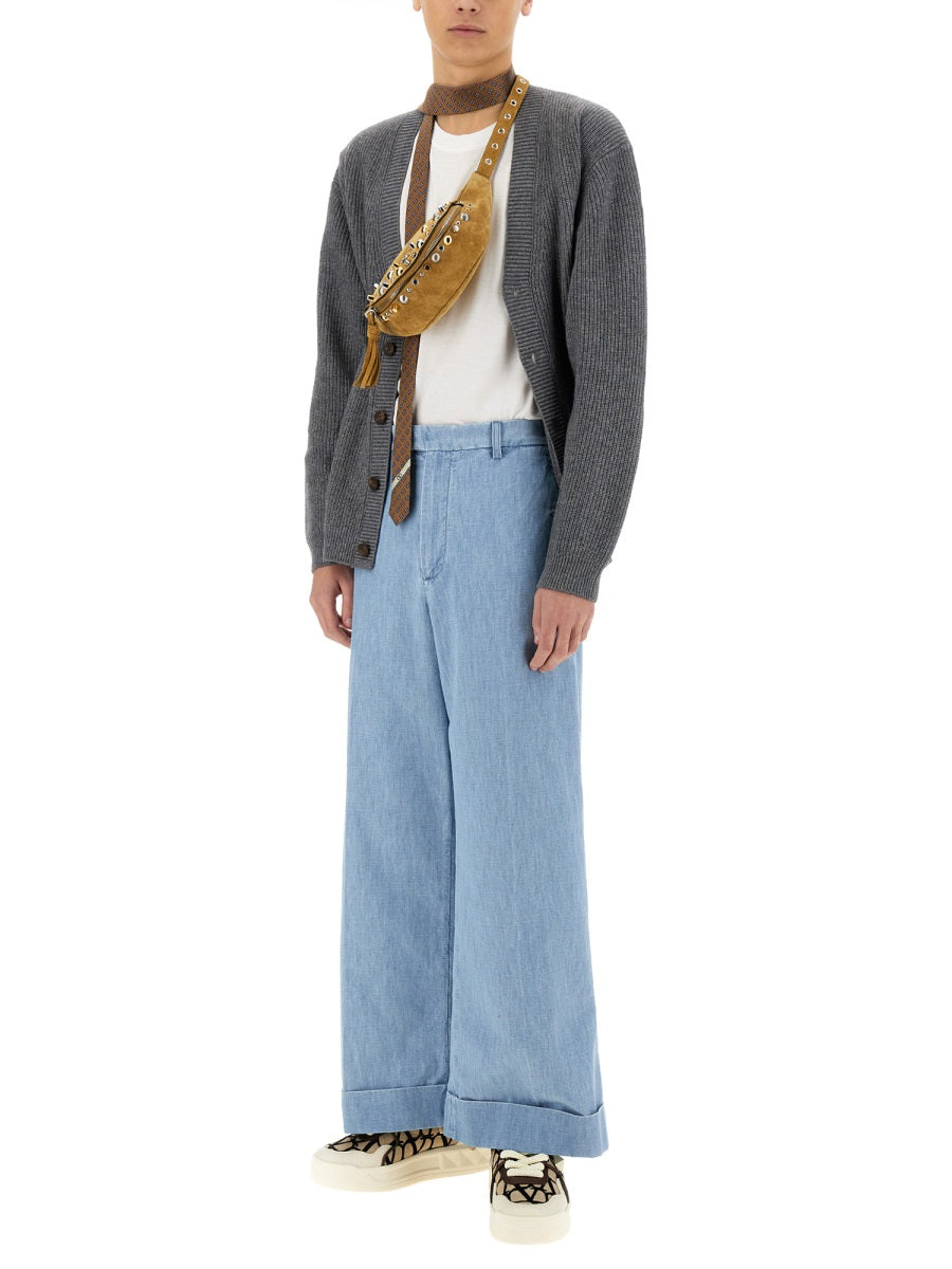 Valentino Men Denim Pants With Lapels