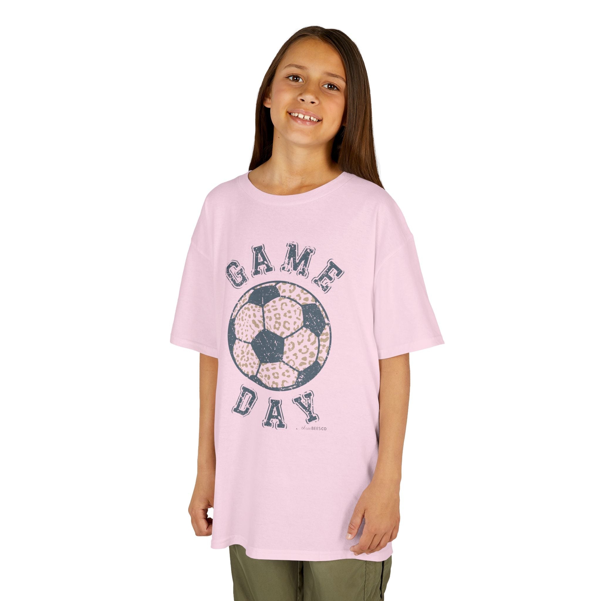 Kids Heavy Cotton Gildan Soccer Game Day Leopard Hive Tee