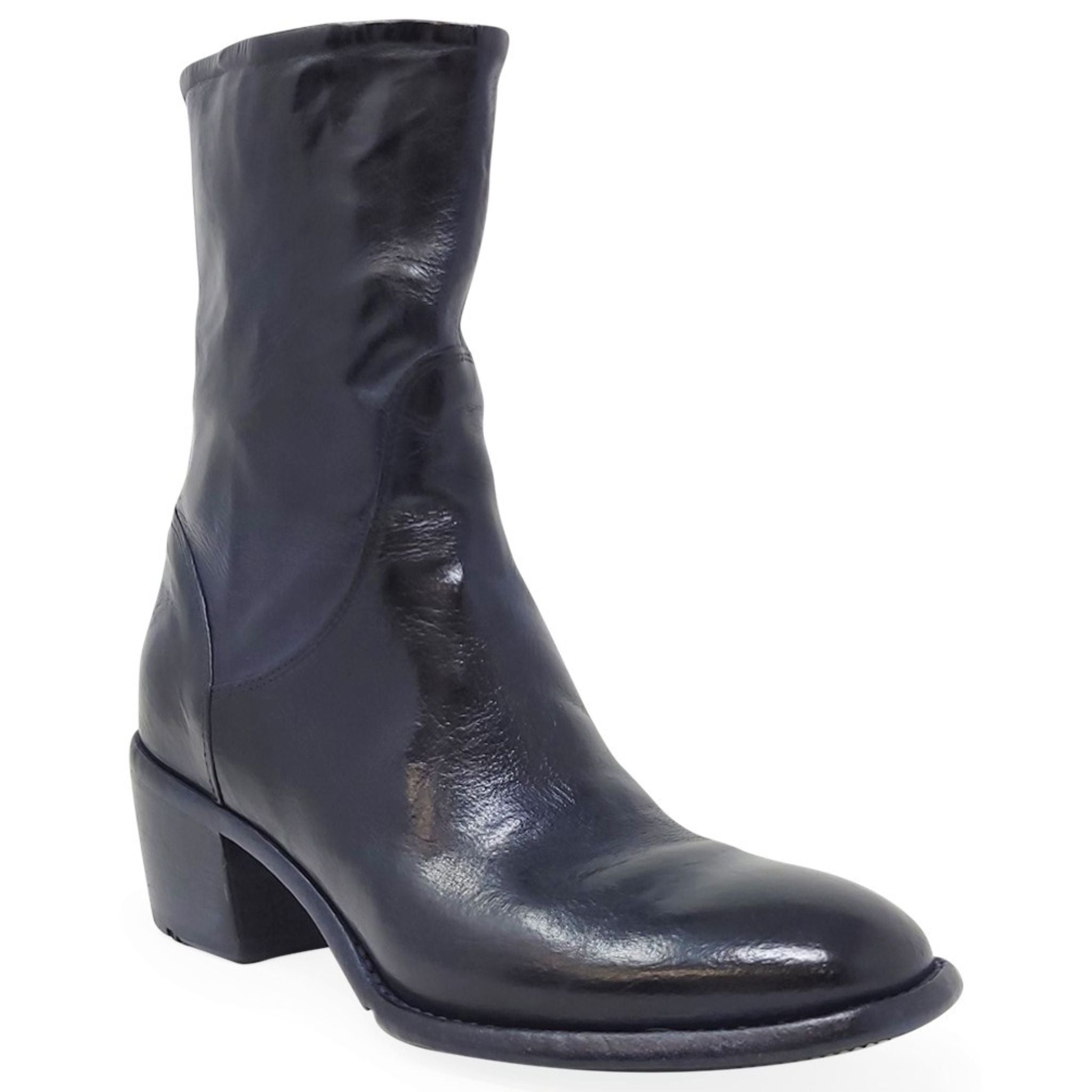 Navy Leather Mid Calf Boot