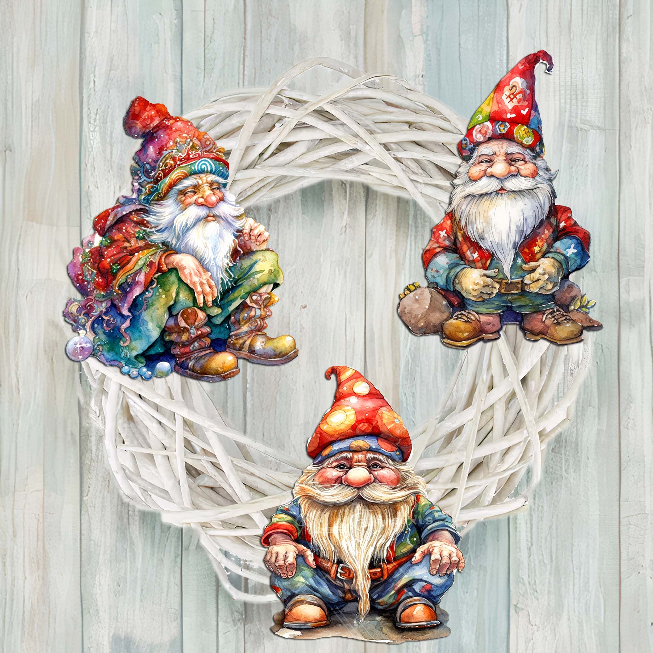 Christmas Gnomes Wooden Clip-on Ornaments Set of 3 by G. Debrekht - Christmas Decor - 8091031C-S3