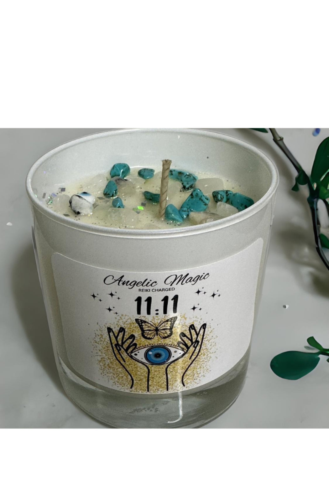11:11 Crystal Soy Manifestation Candle - Moonstone and Turquoise Howlite