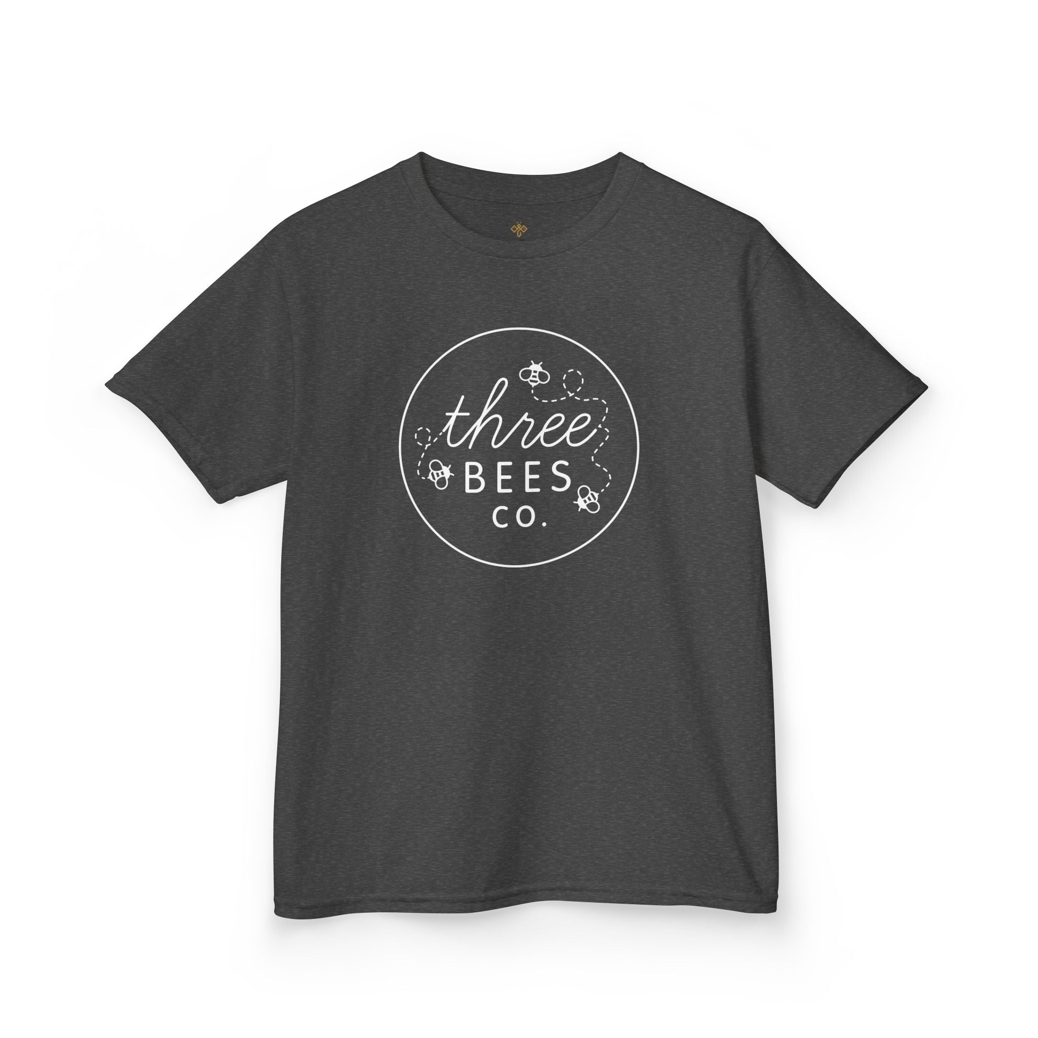 Kids Heavy Cotton Gildan Three Bees Classic Logo in White Hive Tee