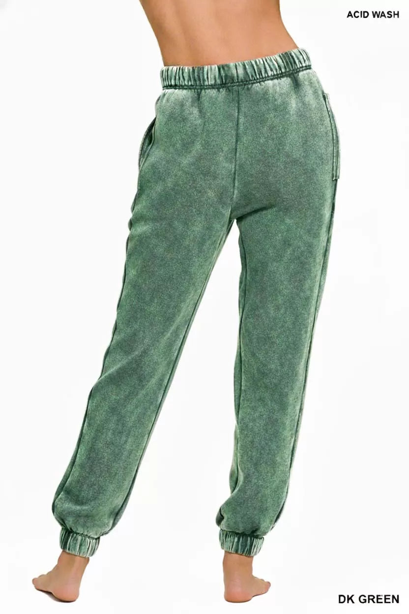 Zenana Acid Wash Fleece Sweatpants with Pockets