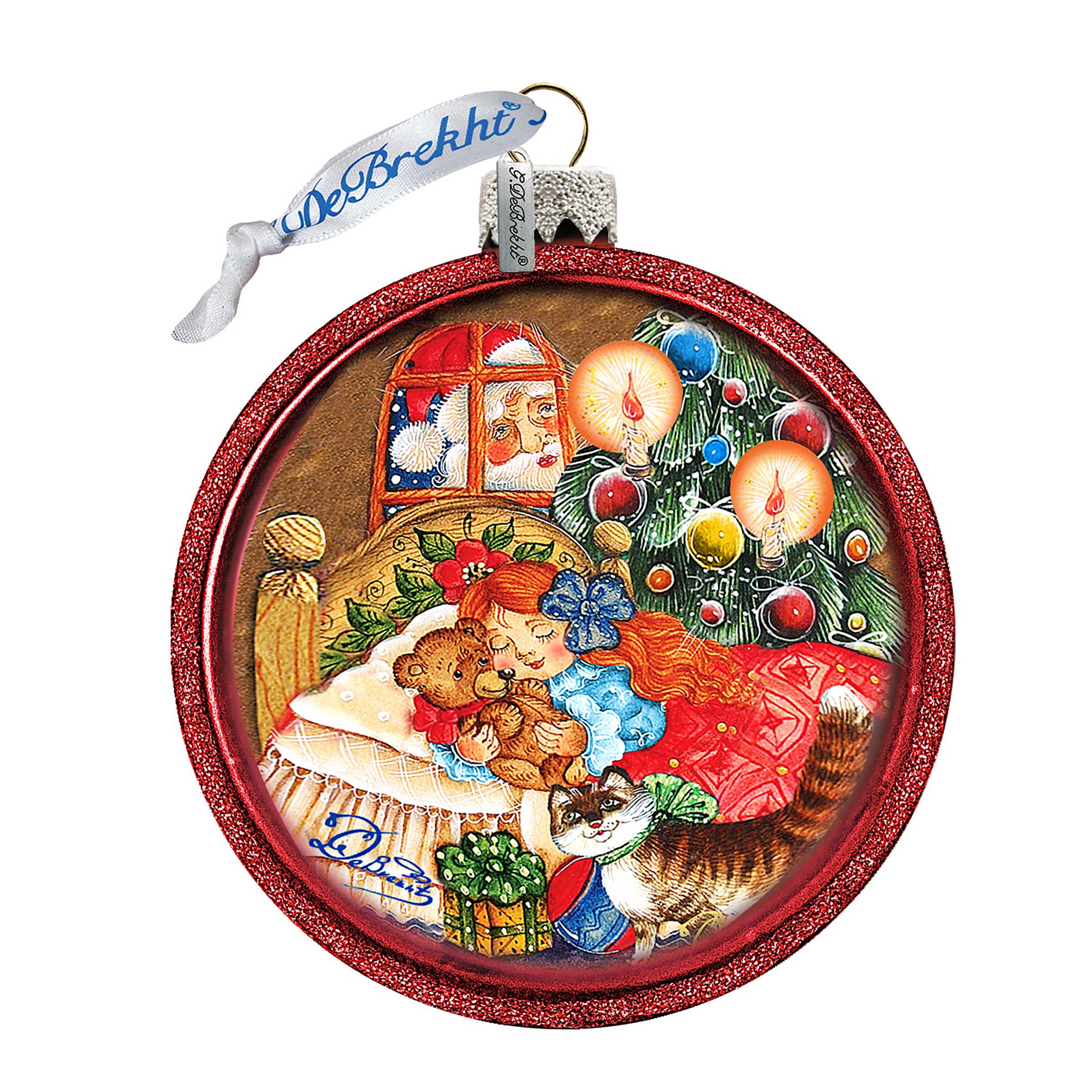 Christmas Night Glass Ornament by G. DeBrekht - Christmas Santa Snowman Decor - 764-016