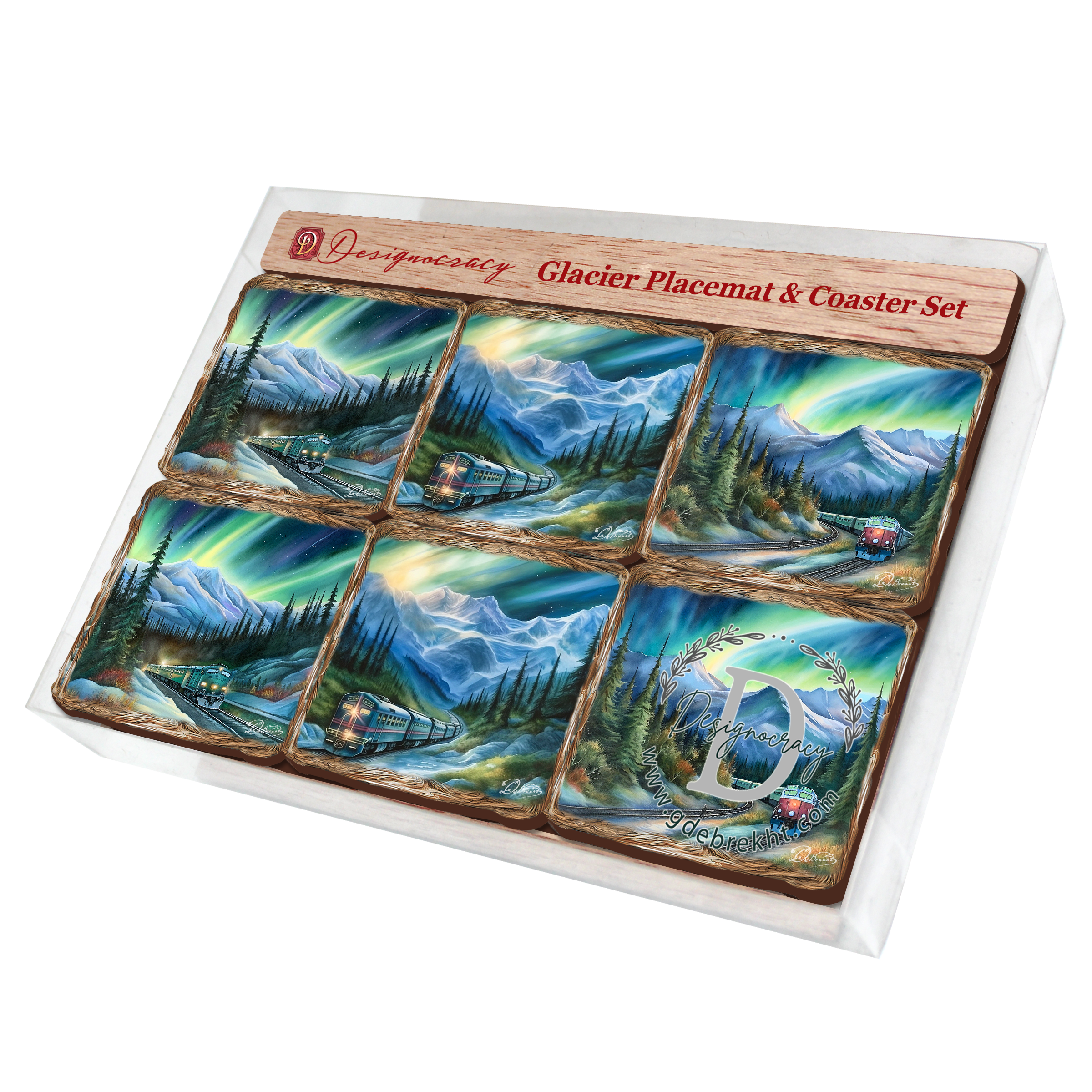 Northern Lights Wooden Cork Placemat and Coasters Gift Set of 7 by Nature Wonders Nature Wildlife Decor - 85411C-S7