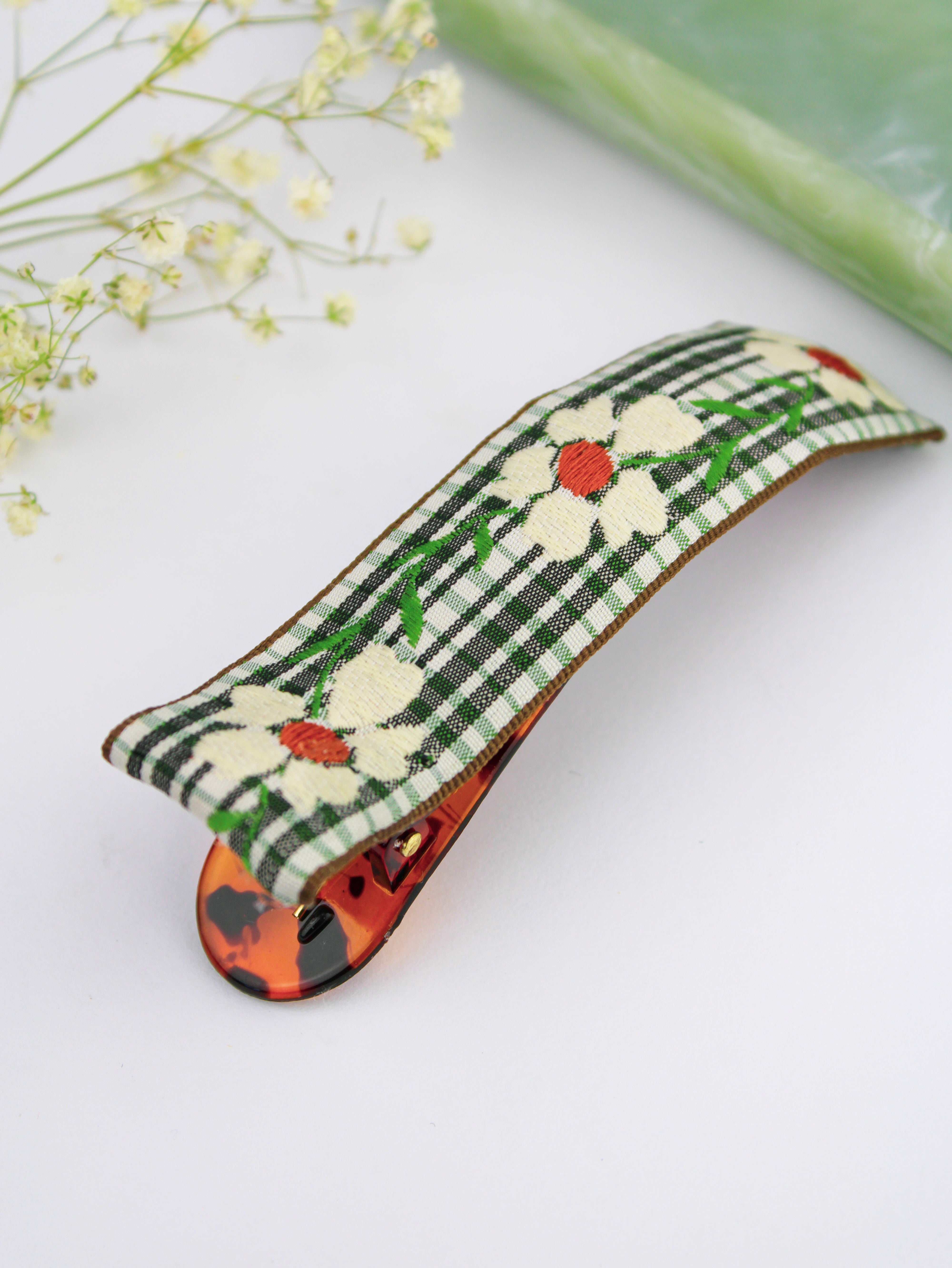 Delicate Blooms Embroidered Ribbon Hair Clip