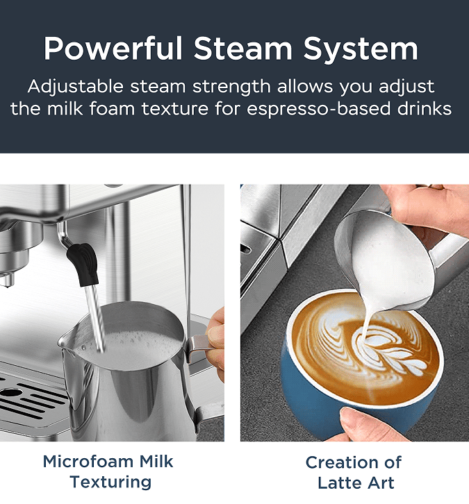 1350W Semi-automatic coffee machine 19Bar (ULKA) high pressure pump extraction 1 cup / 2 cup espresso machine 1.8L water tank capsule