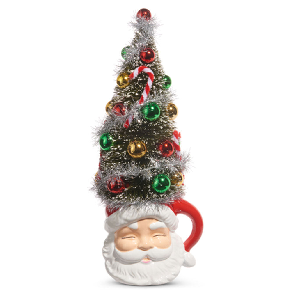 14" Bottle Brush Tree Santa Mug