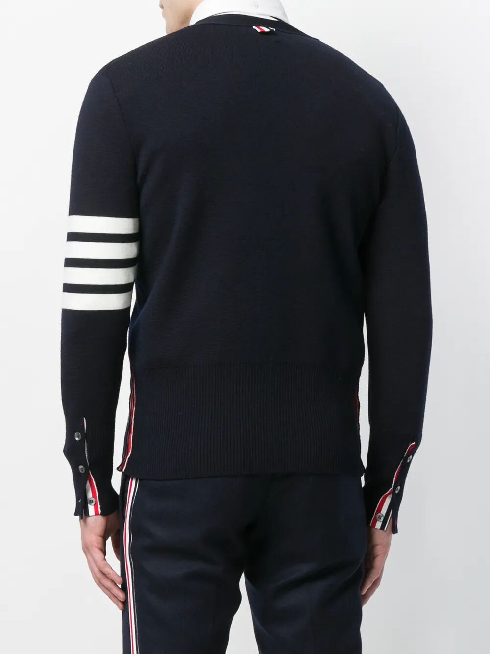 Thom Browne Men Milano Stitch V Neck Cardigan With 4 Bar In Fine Merino Wool