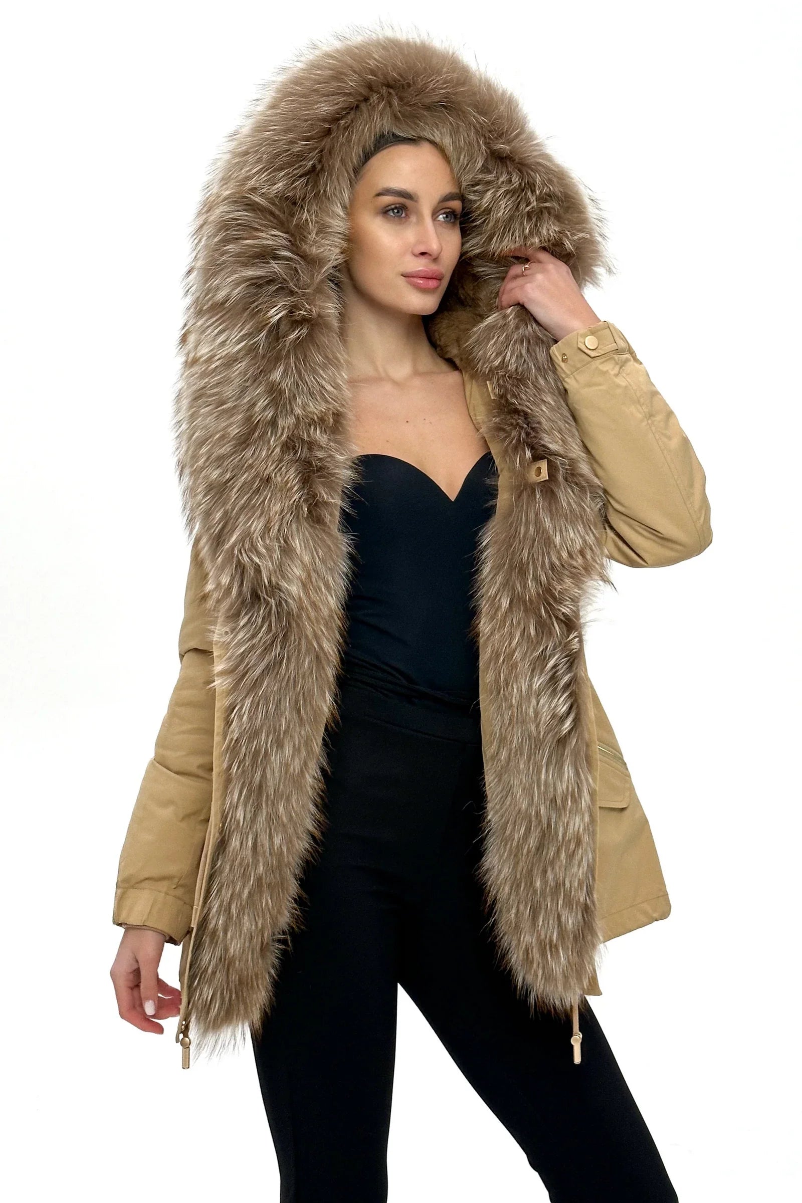 Genuine Silver Fur Trim Parka with Rabbit Fur Insulation