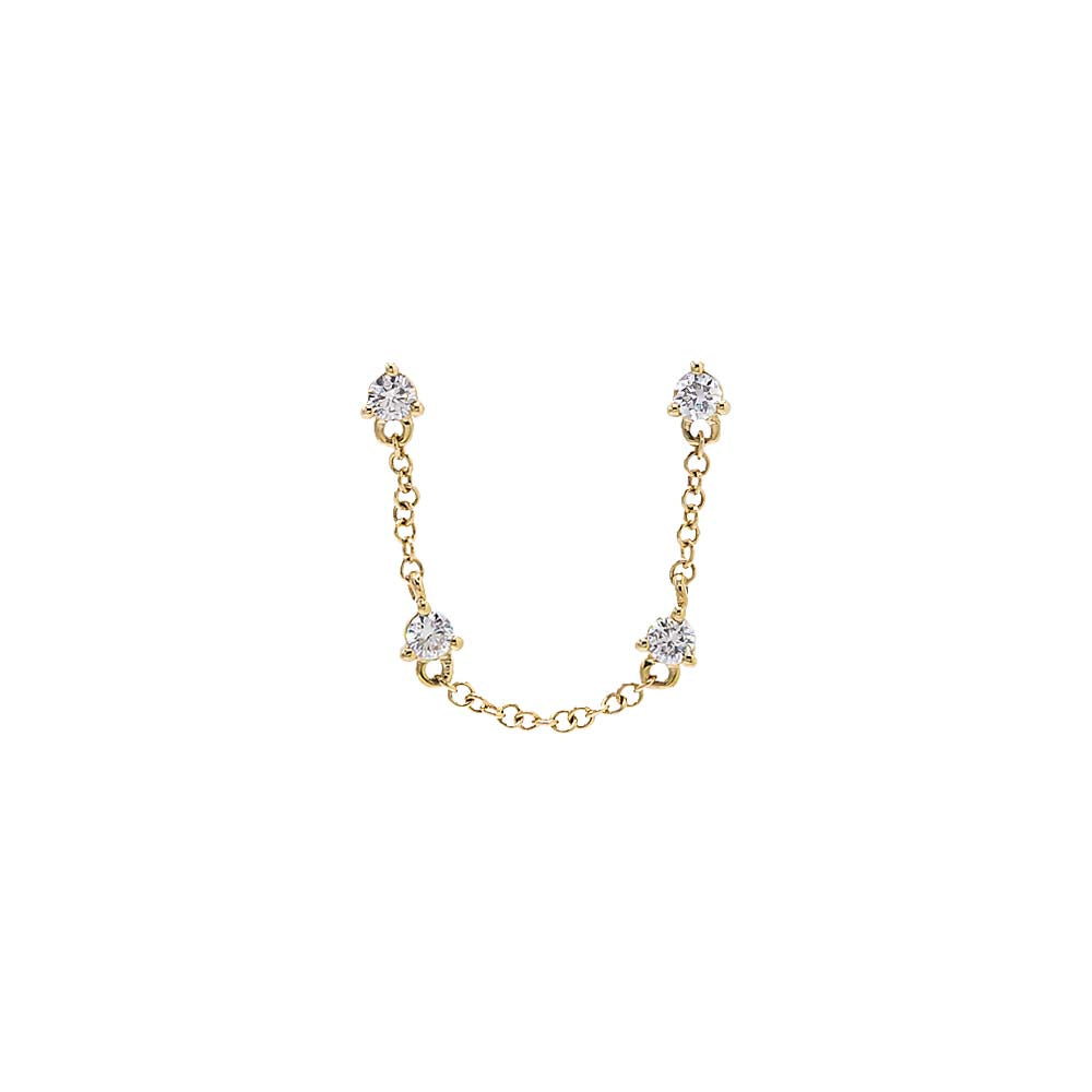 14K Gold Diamond Multi Stone Double Chain Stud Earring 14K - Adina's Jewels